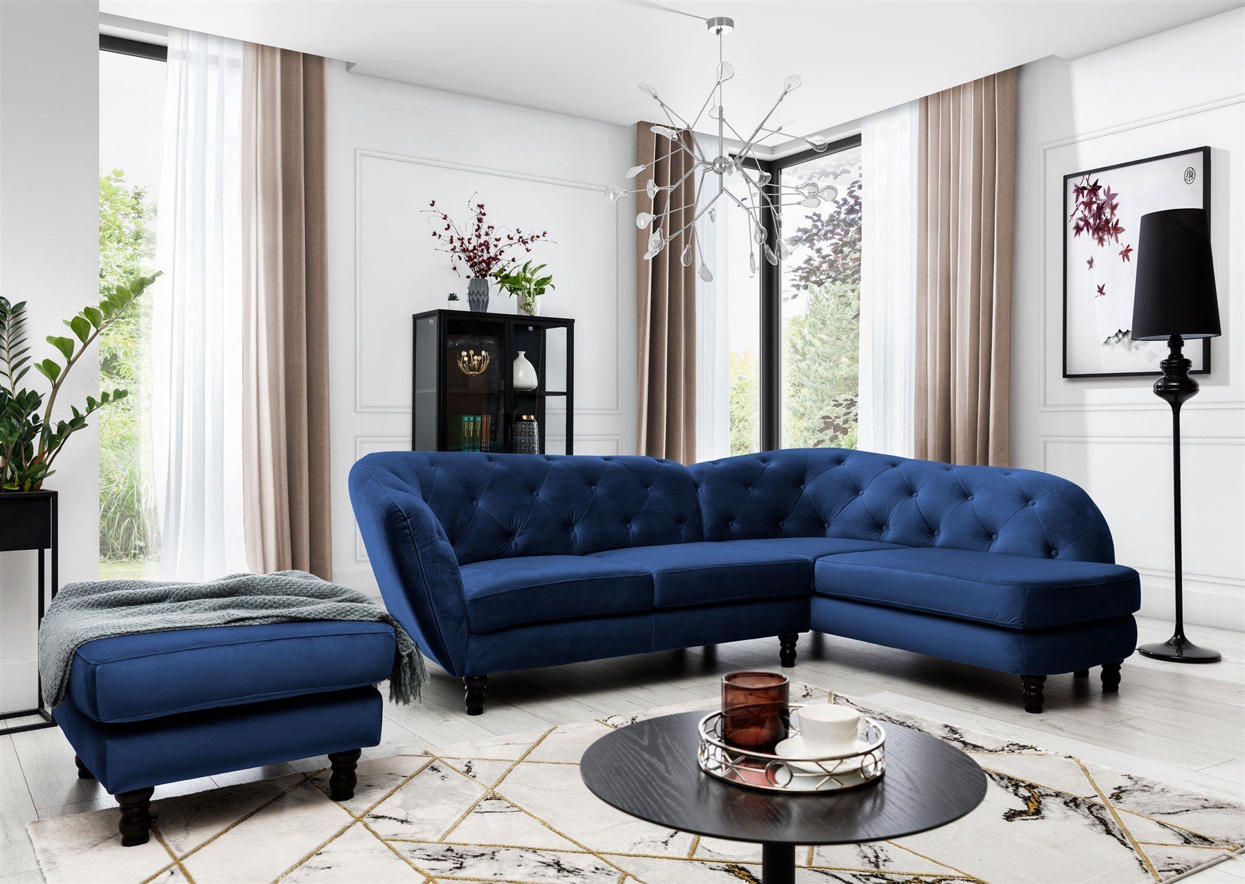 Fun Möbel Ecksofa Ecksofa Designersofa CHARLOTTE incl. Hocker in Stoff Matt Velvet, 2 Teile