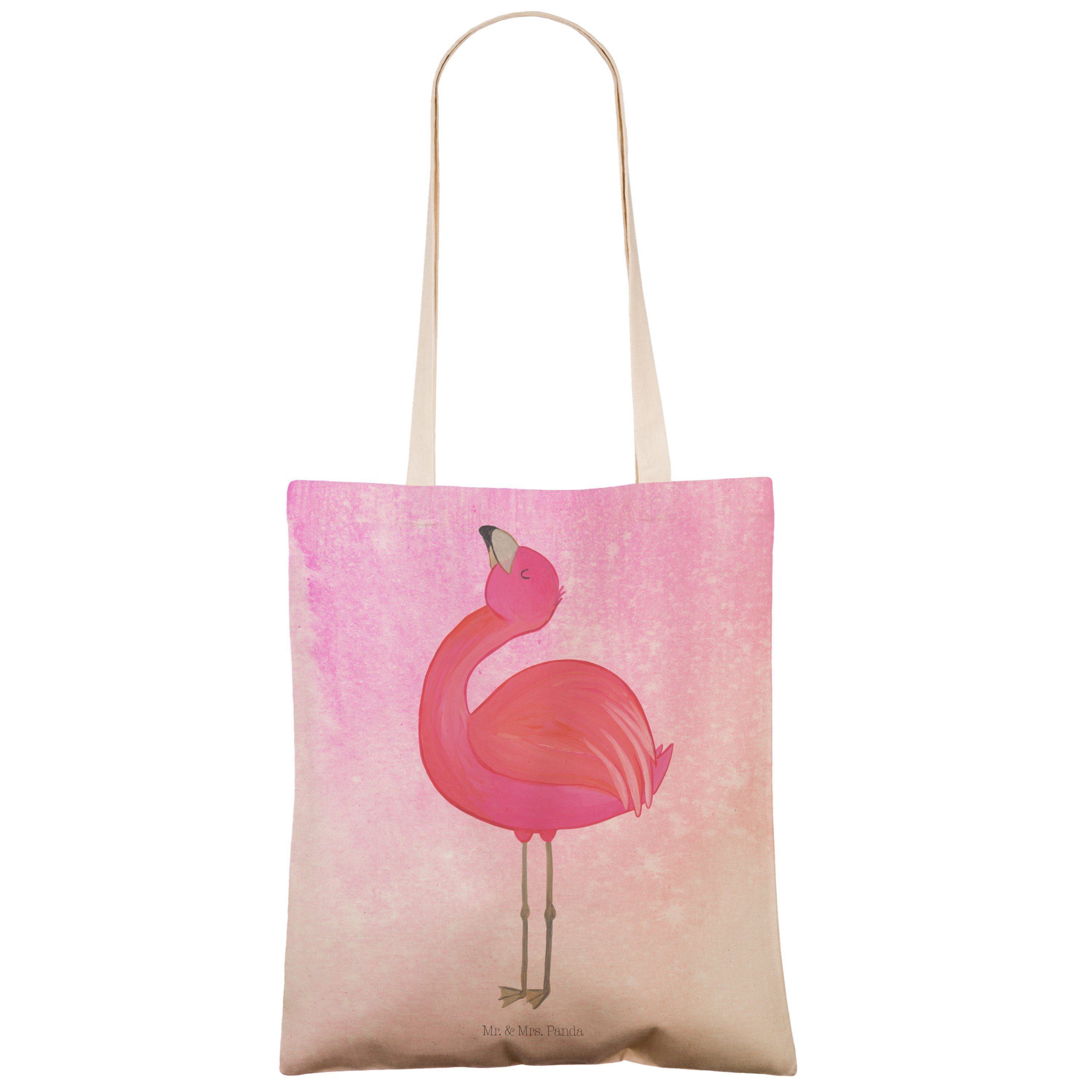 Mr. & Mrs. Panda - Tragetasche Pink Tragetasche, Aquarell Geschenk, zu Flamingo stolz (1-tlg) - glücklich