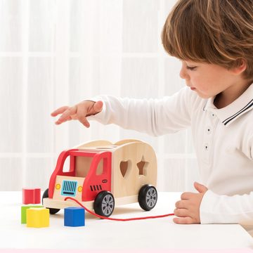 New Classic Toys® Lernspielzeug Zieh-Sortierspiel Auto 6 Steine Kinderspielzeug aus Holz Steckspiel