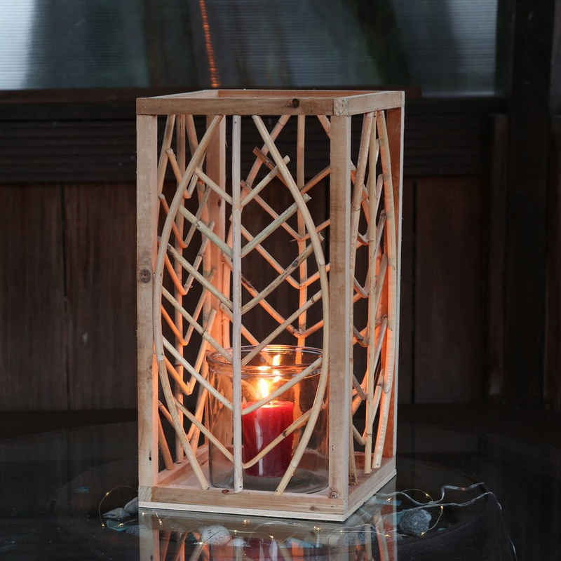 MARELIDA Laterne Laterne aus Rattan Windlicht mit Glaseinsatz Kerzenhalter H: 45,5cm natur (1-St)