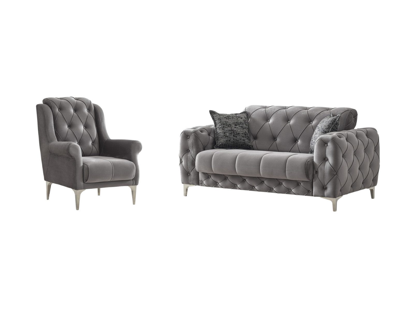 Villa Möbel Polstergarnitur Acelya, (2-tlg. Set, Set besteht aus: 2-Sitzer + Sessel), Grau Sofa Set mit Schlaffunktion durch aufklappbare Sitzfläche