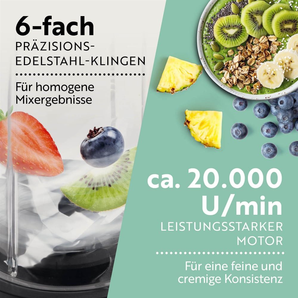 GOURMETmaxx Smoothie-Maker mit Frischhaltedeckel - Shakes, Smoothies & Co., 400 W, leckere vitaminreiche Smoothies, Pestos, Obstmus, Cocktails, Püree