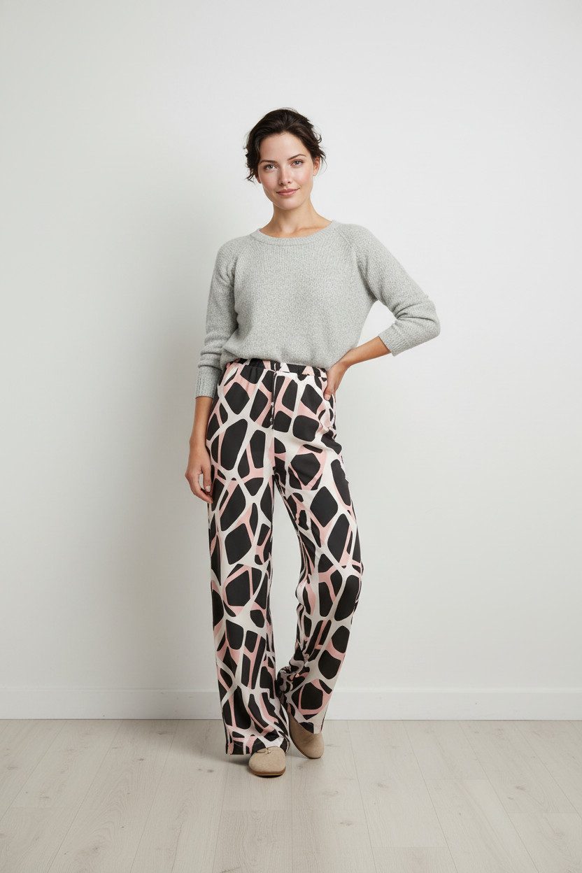 Zuckerwatte Palazzohose moderne Printhose aus fließender Viskose