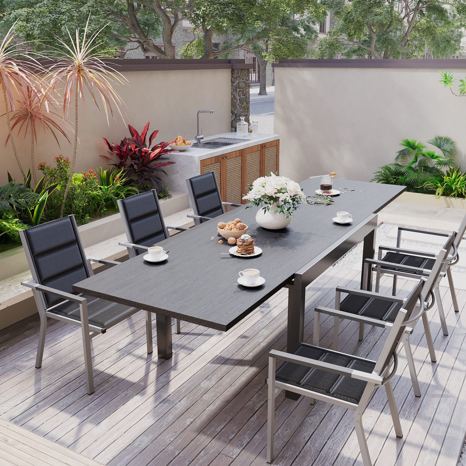 HOMALL Gartentisch Gartentisch, rostfreies Aluminium Ausziehtisch für 6 bis günstig online kaufen