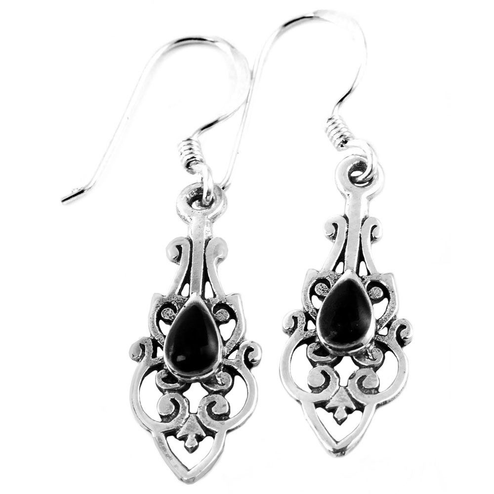 Paar Ohrhänger Mittelalter Ohrringe OhrhängerOhrringe mit Onyxstein Schmuck Silber Go