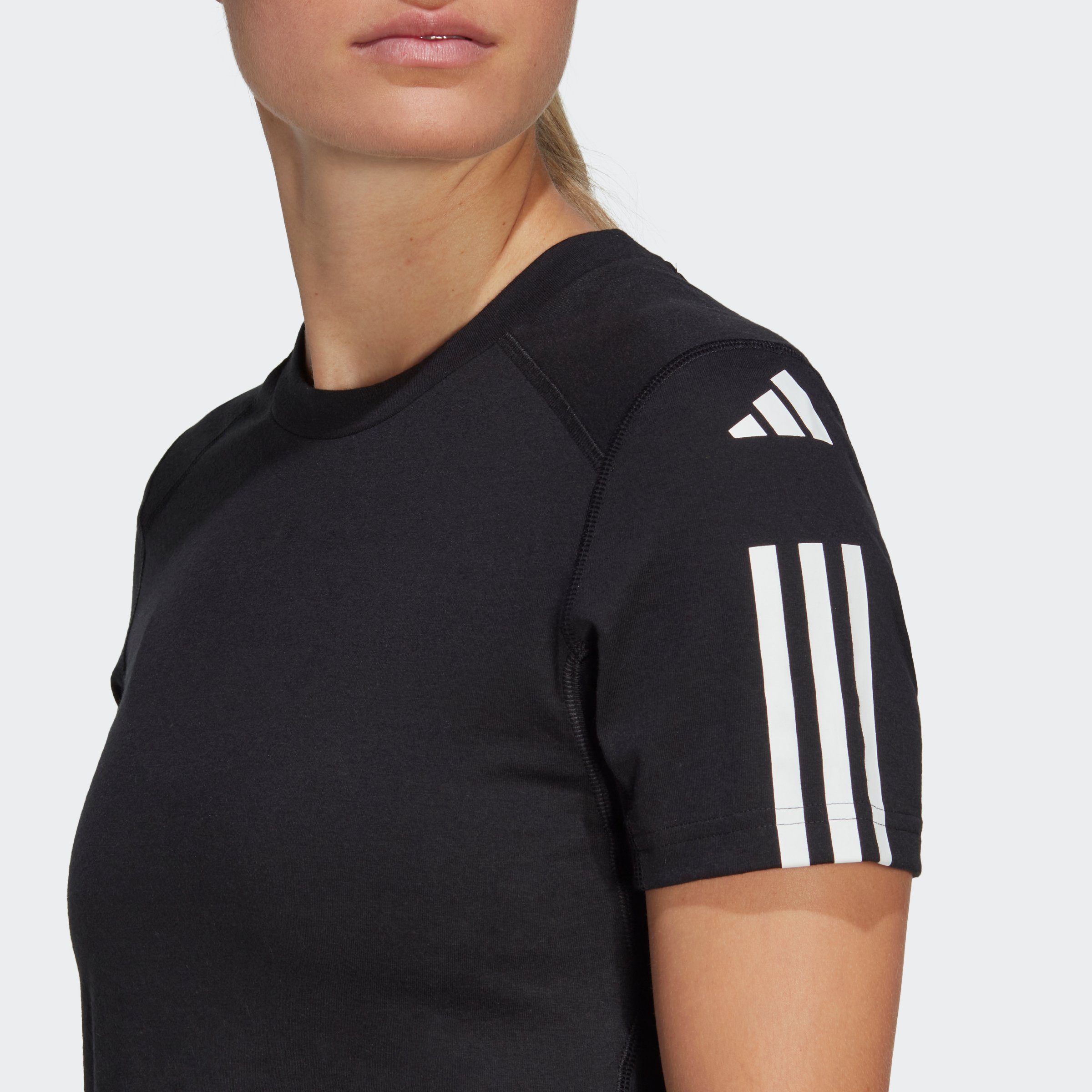 TRAIN CROP Performance / T-Shirt White adidas ESSENTIALS Black 3-STREIFEN TRAIN COTTON