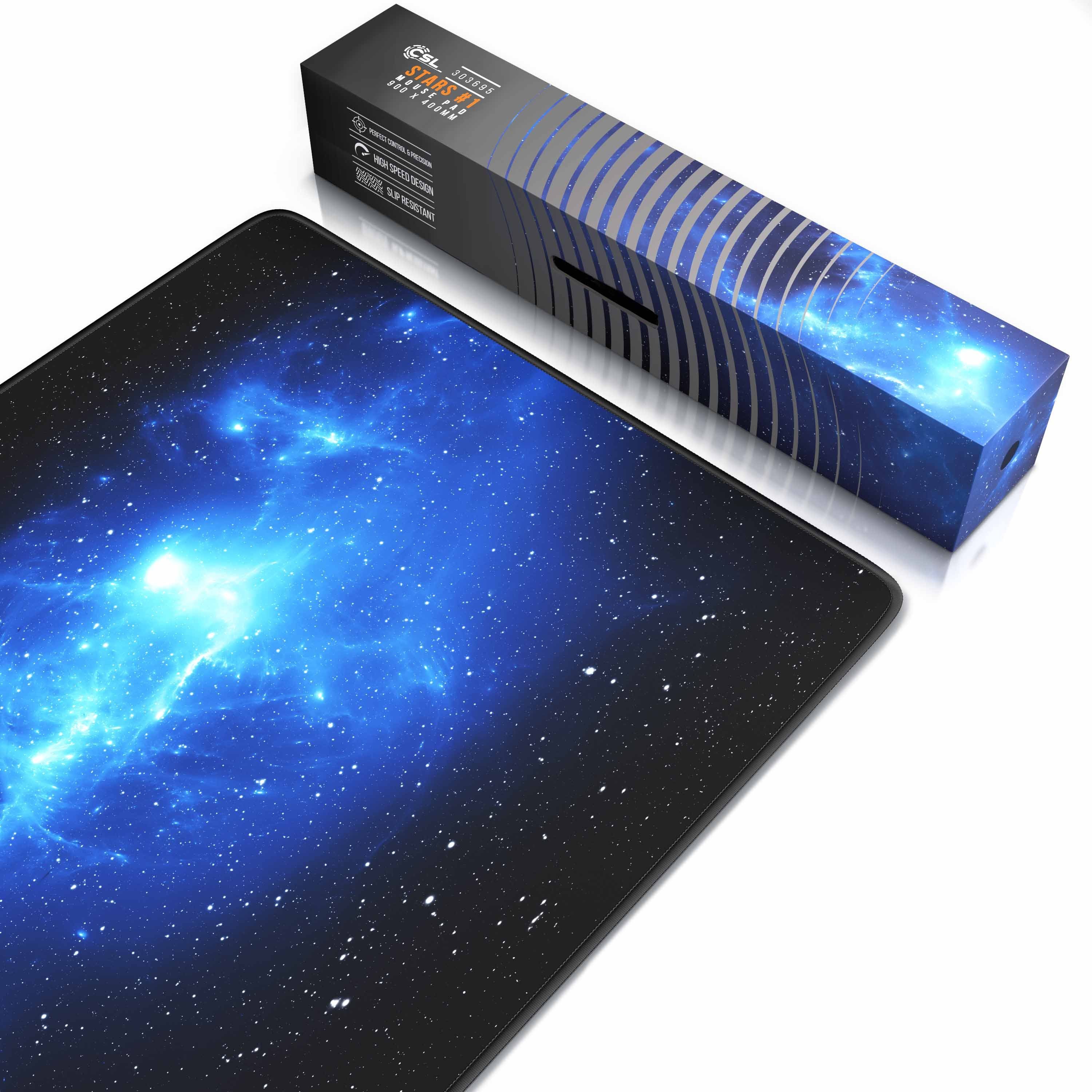 CSL Gaming Mauspad XXL Speed Mousepad 900 x 400 x 3 mm, große Tischunterlage, rutschfest, abwaschbar, Geschwindigkeit & Präzision, Stars Design
