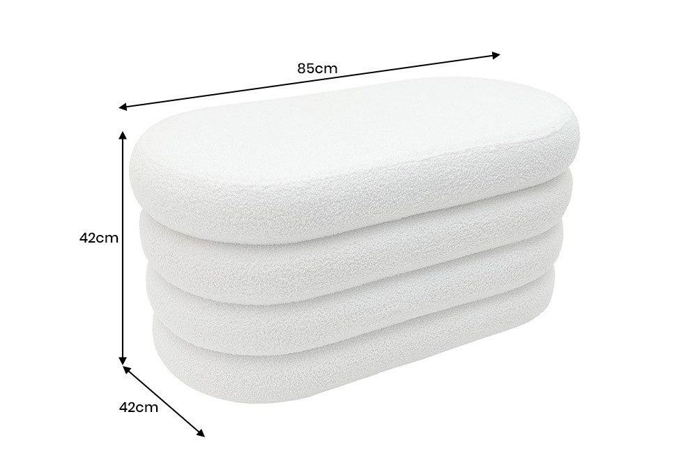 riess-ambiente Sitzbank VOGUE 85cm weiß (Einzelartikel, 1-St), Wohnzimmer · Bouclé · rund · mit Stauraum · Scandinavian Design