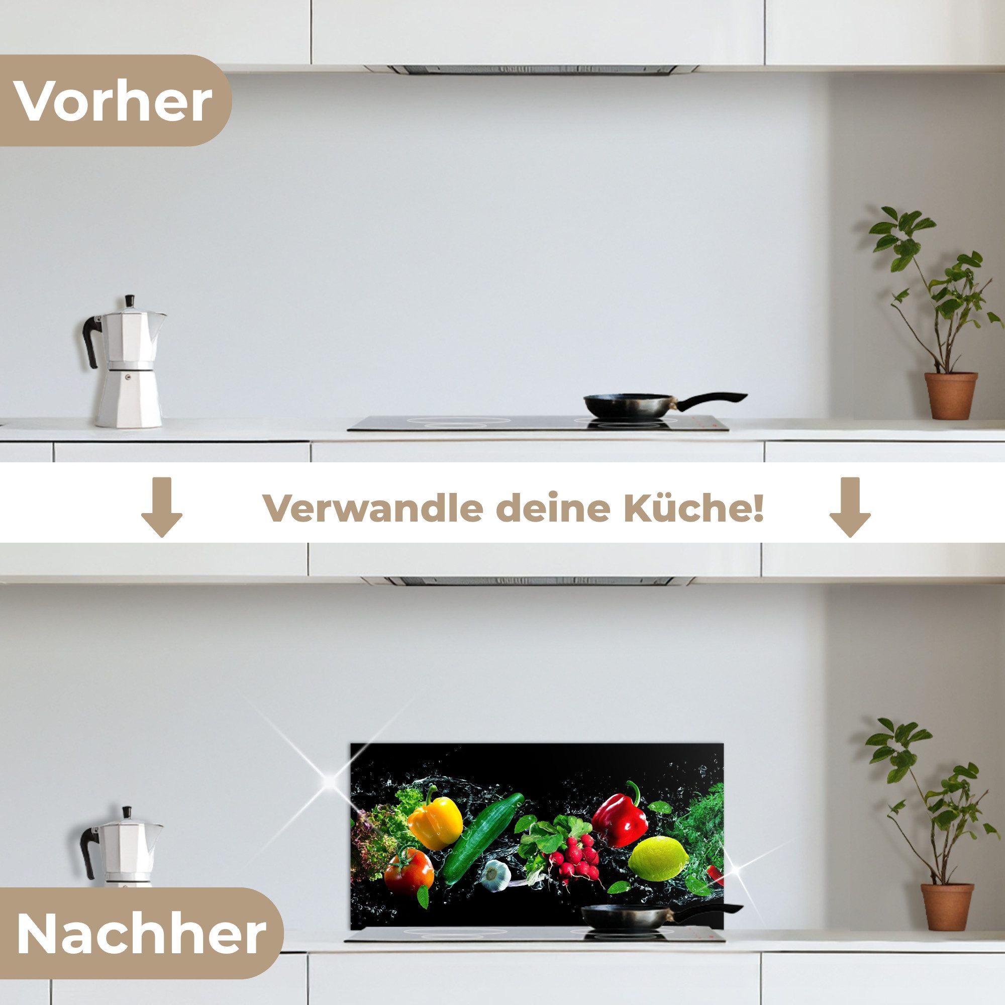 KitchenYeah Küchenrückwand selbstklebend (keine Folie) Gemüse - Splash - Schwarz, (1-tlg), Küchenrückwand, Spritzschutz, Kitchen, 60x30 cm – Bild 4 von 5