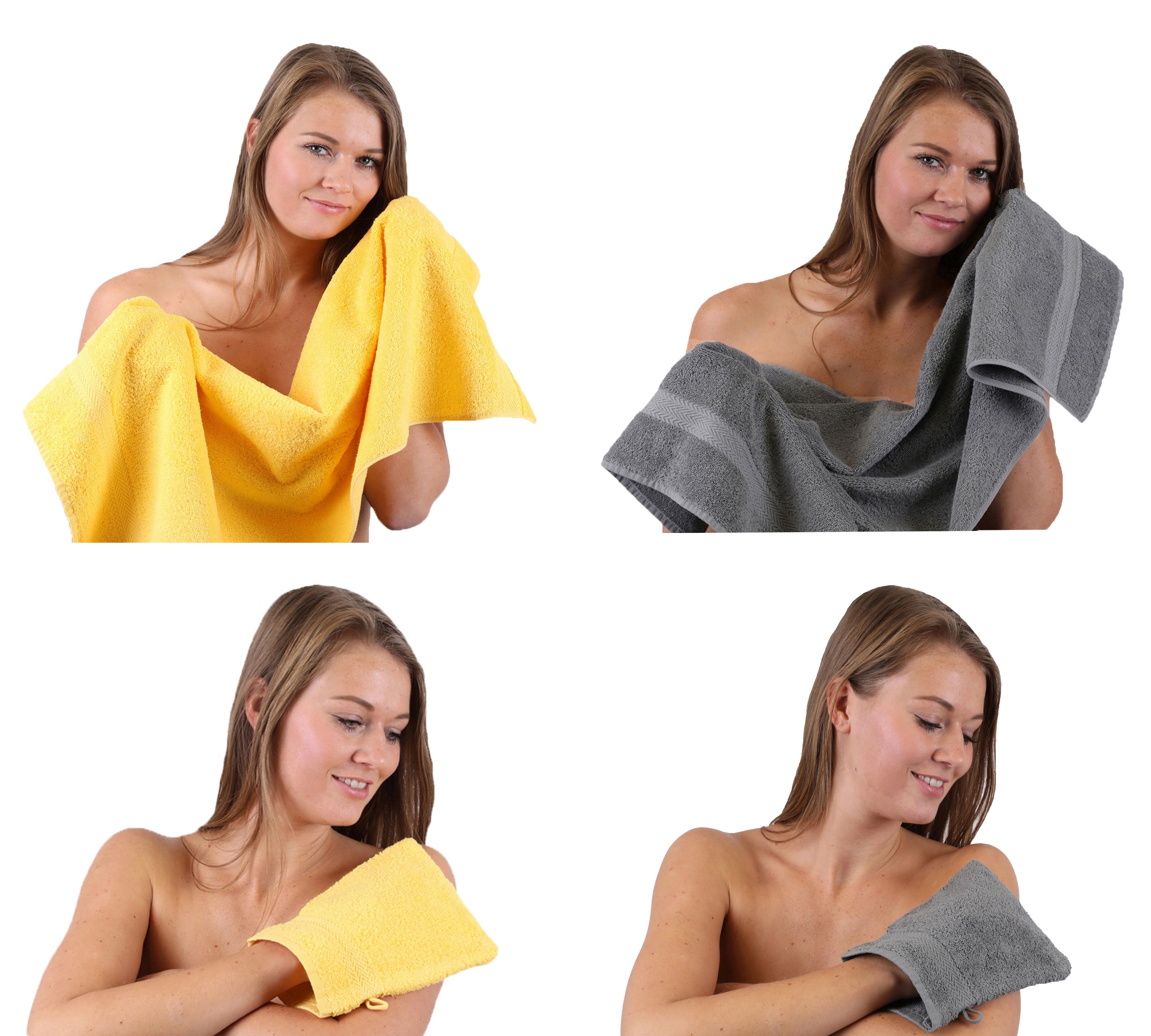 Set Waschhandschuhe, Handtuch Handtücher 100% 100% TLG. Handtuch Baumwolle grau 2 Set Baumwolle 2 anthrazit gelb 4 - Pack Betz Happy