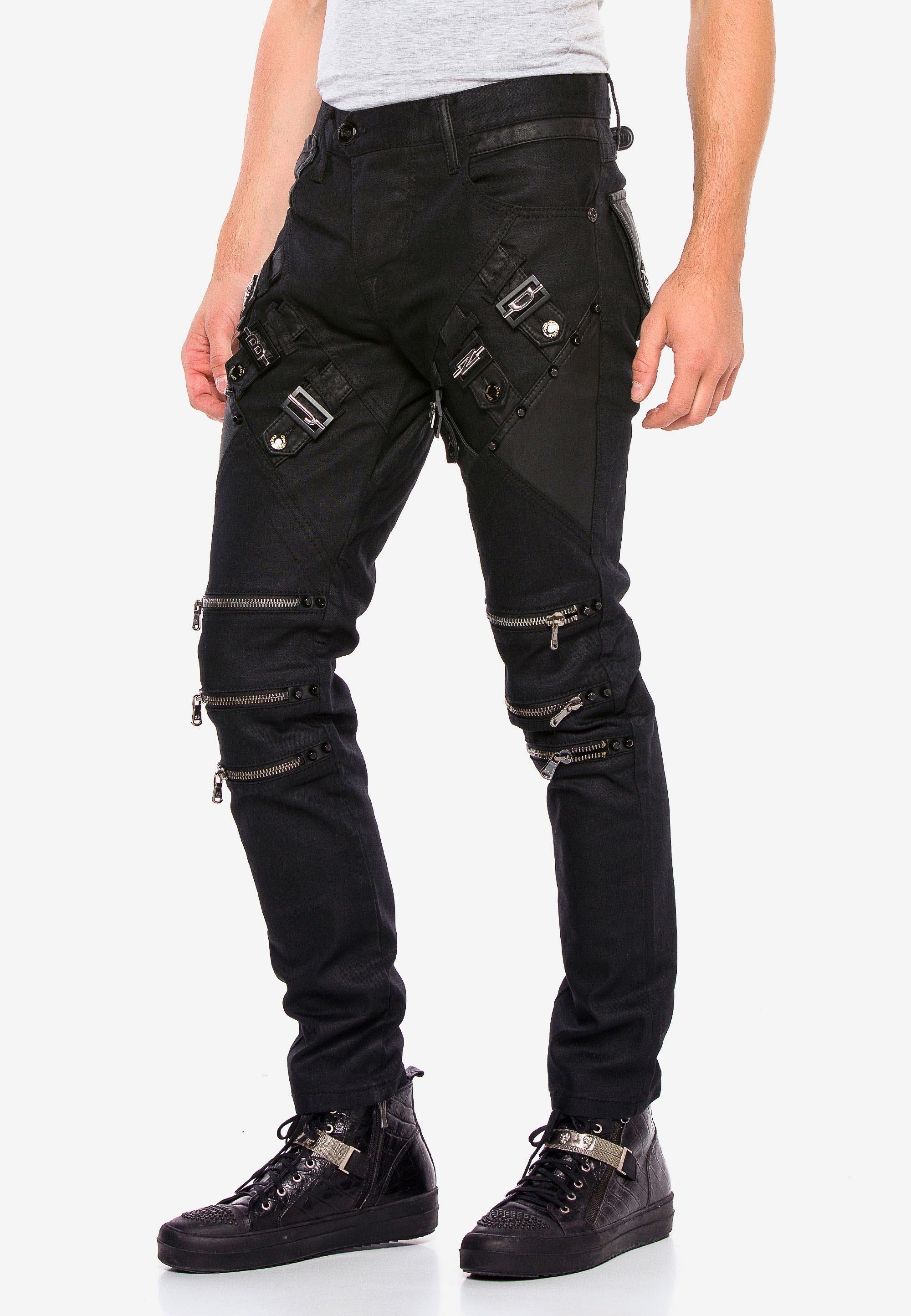 Cipo & Baxx Straight-Jeans mit coolen Reißverschlussapplikationen | Straight-Fit Jeans