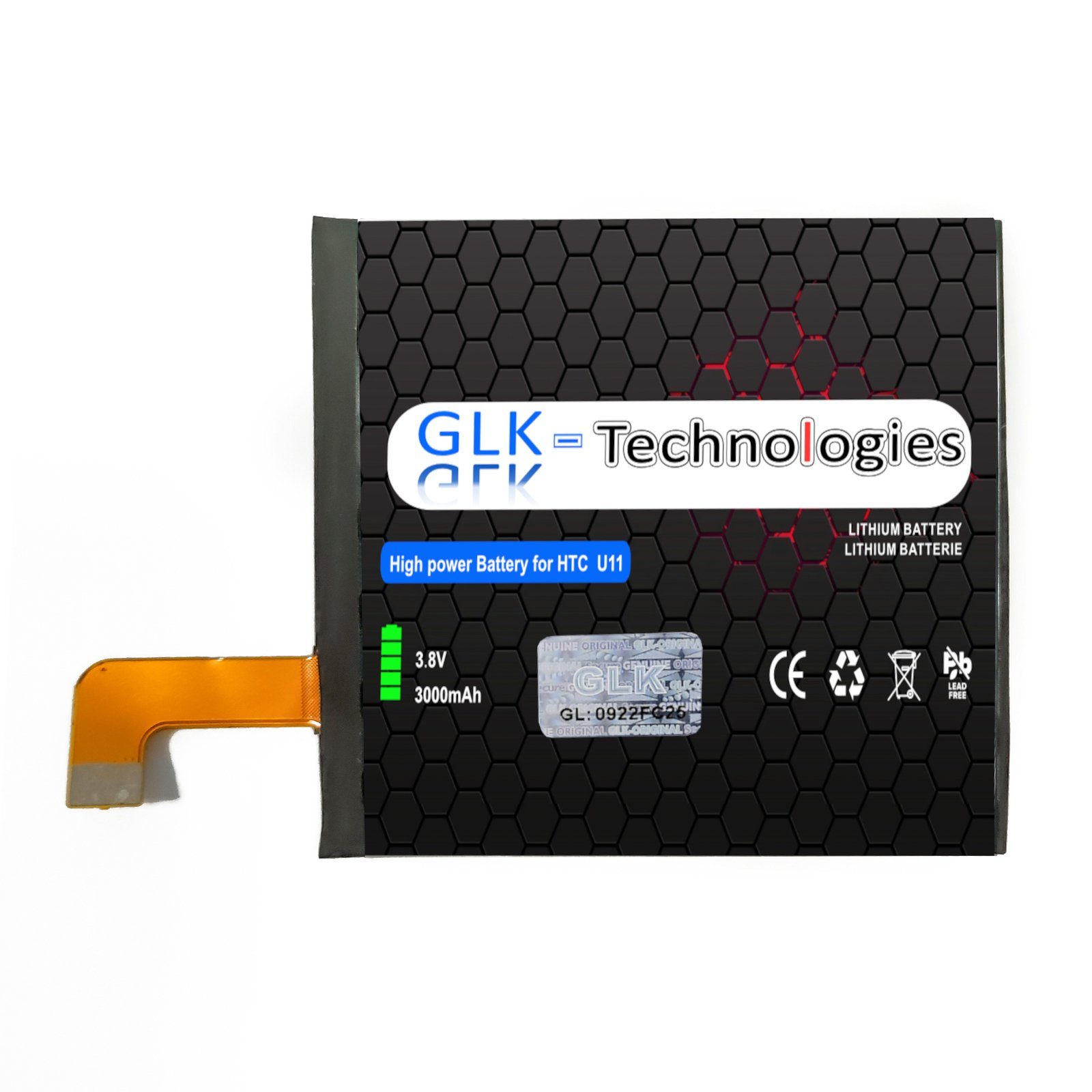 Akku, accu, HTC mAh (3.8 Battery, Set High Ohne Power Ersatz U11 Handy-Akku 3000 V) Akku für GLK-Technologies