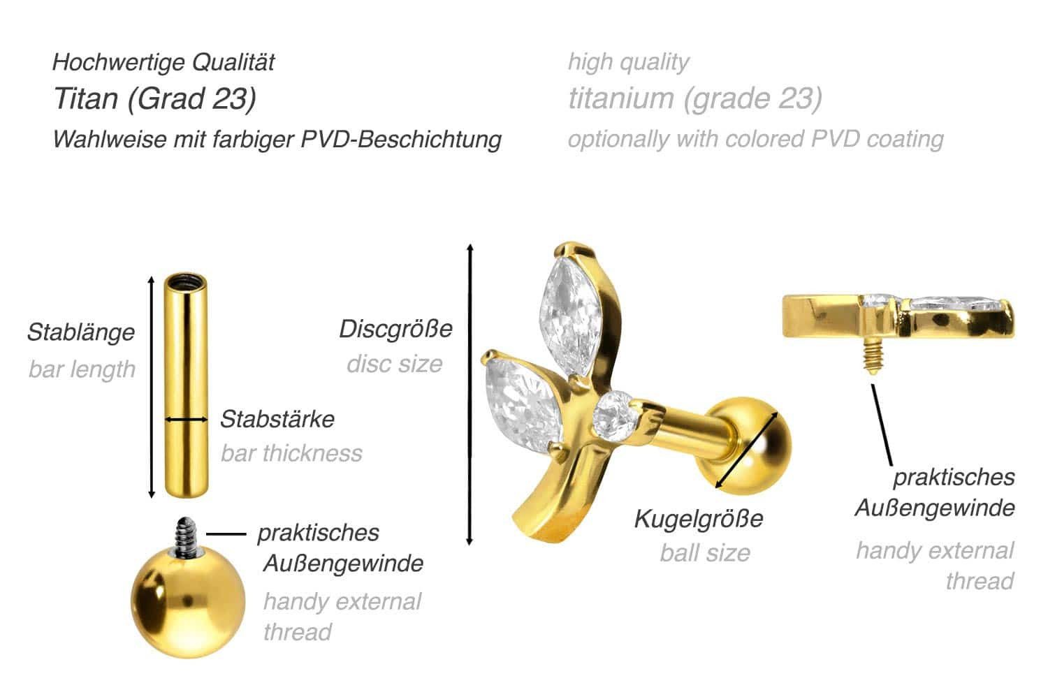 PIERCINGLINE Piercing-Set Titan Ohrpiercing mit Innengewinde günstig online kaufen