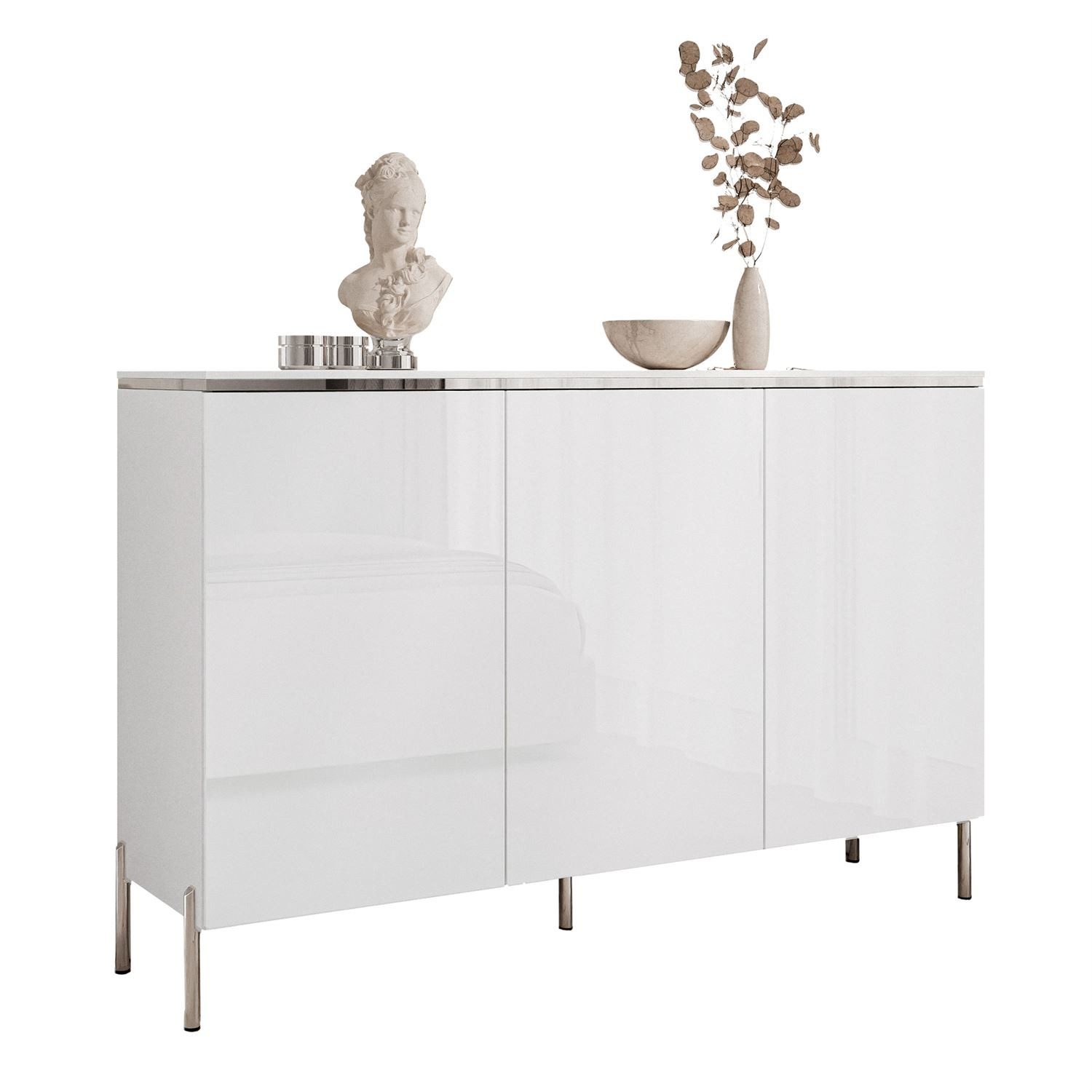 Lookway Kommode AURORA SILVER 3D mit Griffloses Öffnungssystem, 140x76/90/94,5x40 cm
