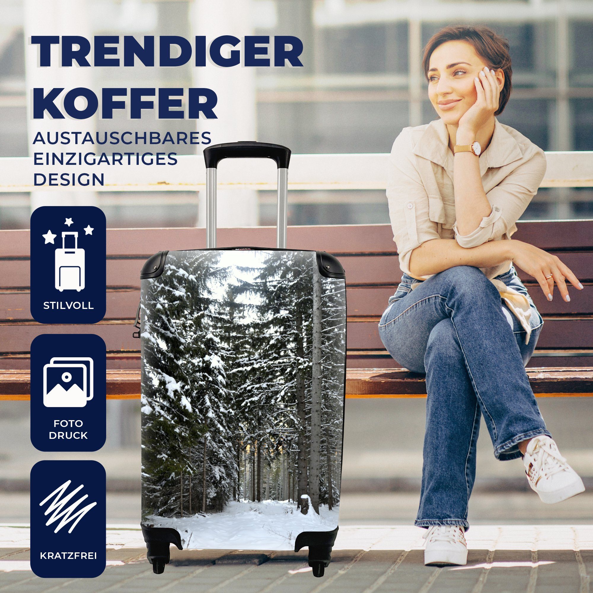 4 Reisekoffer Trolley, Ferien, bei im Reisetasche Österreich, Wien Die mit Handgepäck MuchoWow Handgepäckkoffer für Rollen, Winterbäume rollen, Wald in