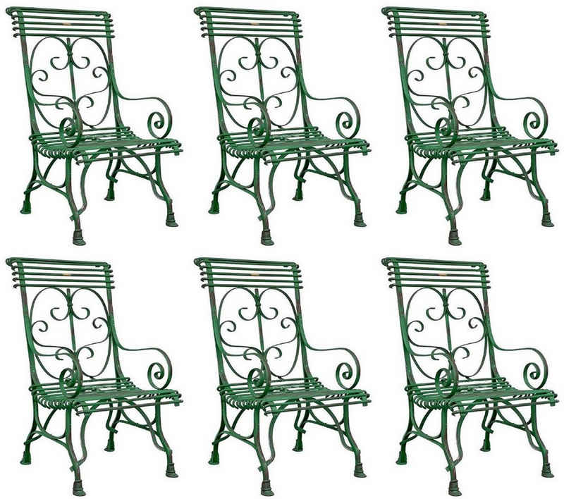 Casa Padrino Gartenstuhl Jugendstil Gartenstuhl 6er Set Antik Grün 64 x 66 x H. 114 cm - Handgefertigte Schmiedeeisen Stühle mit Armlehnen - Nostalgische Garten & Terrassen Möbel