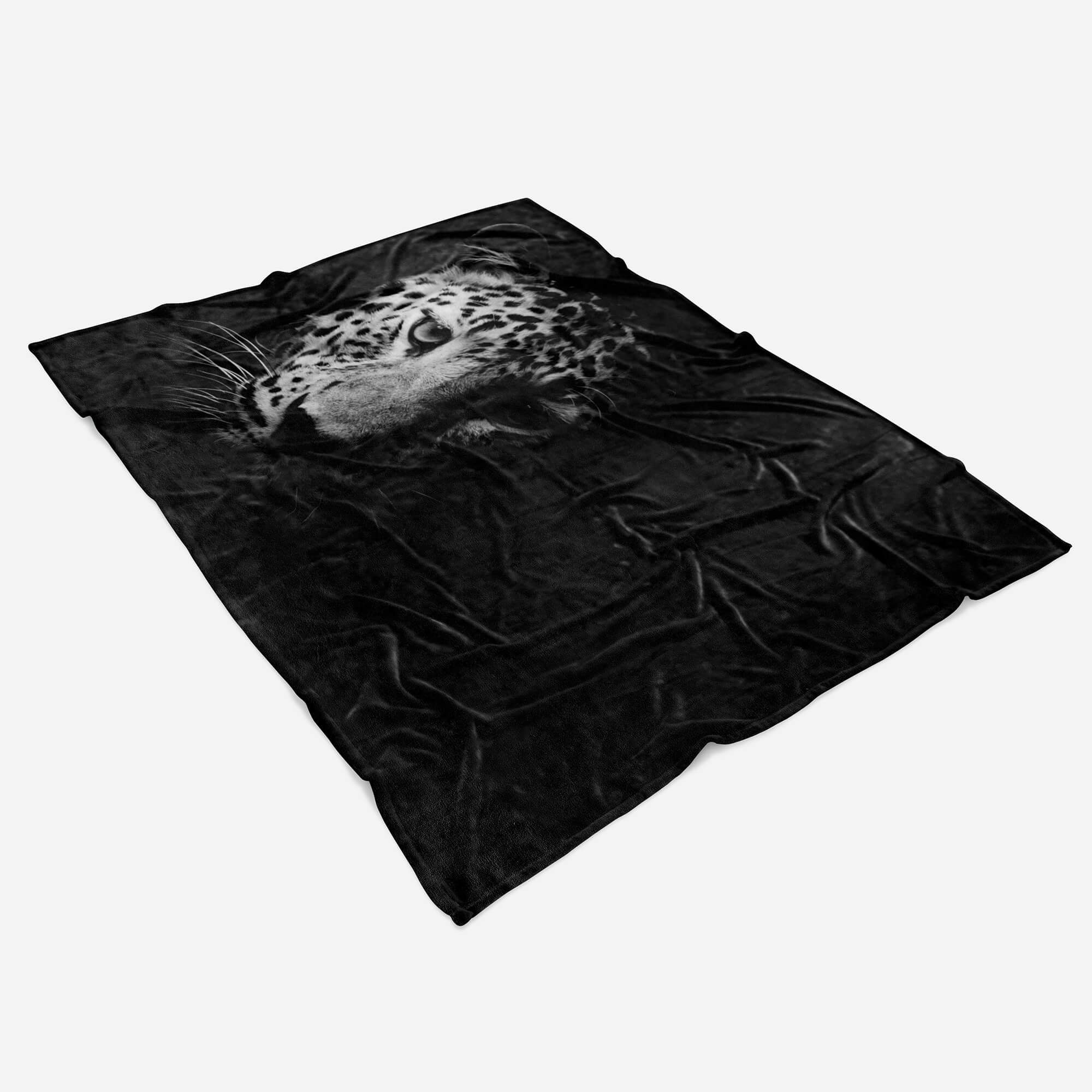 Kuscheldecke Schwarz Art Baumwolle-Polyester-Mix Jaguar mit Saunatuch Strandhandtuch Sinus Handtuch Tiermotiv (1-St), Wei, Handtücher Handtuch