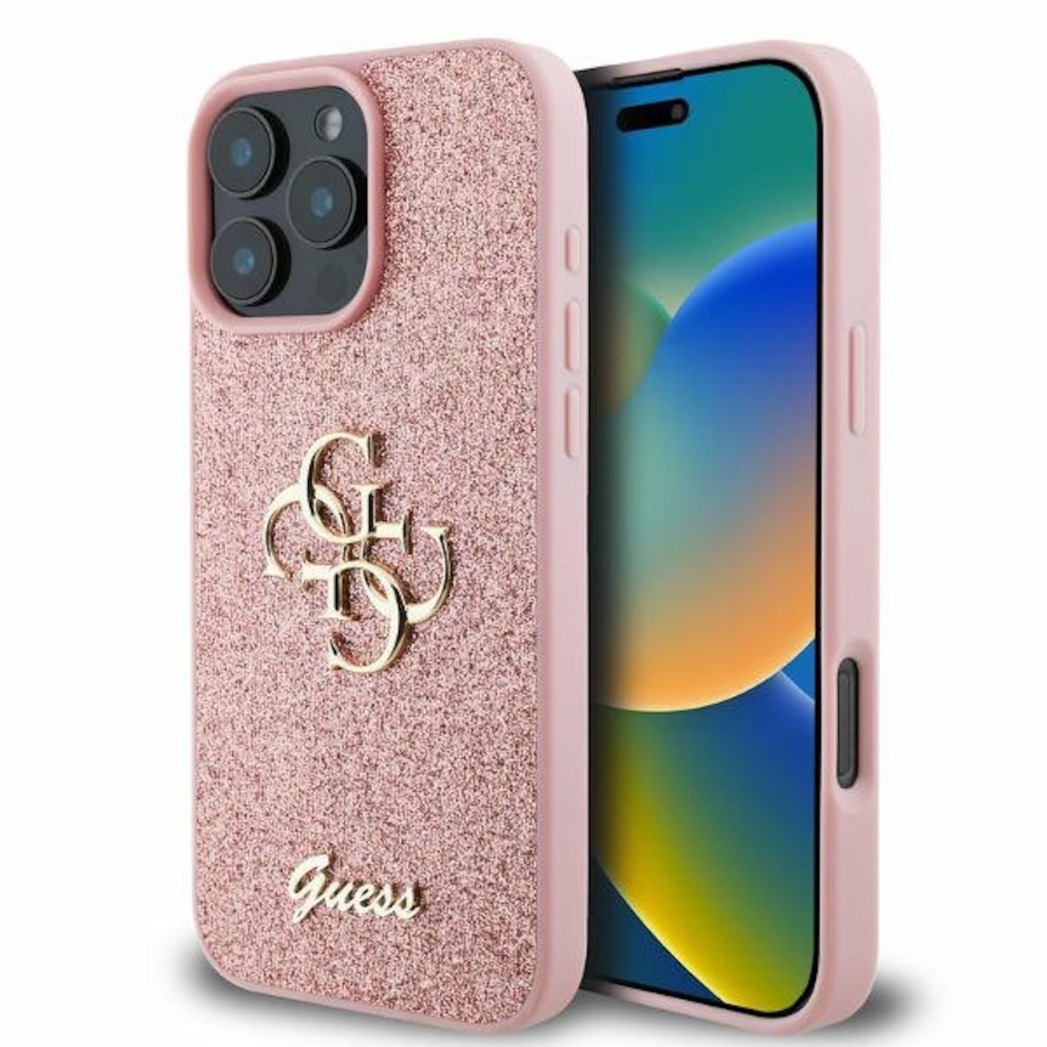 Smartphone-Hülle GUESS Apple iPhone 16 Pro Max Fixed Glitter Big 4G Design Hülle Rosa