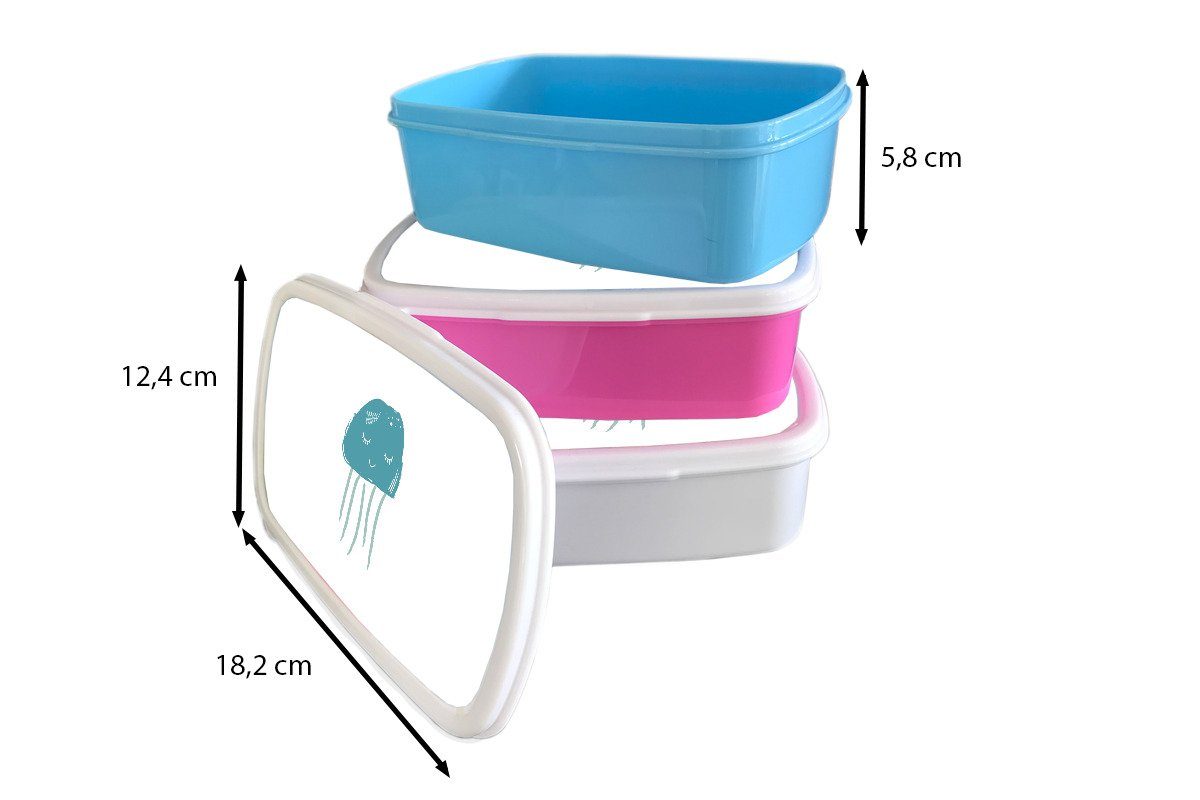 MuchoWow Lunchbox Qualle - Meer Brotdose, Brotbox Erwachsene, für Blau und für - Kunststoff, und (2-tlg), Kinder weiß Mädchen - Jungs Aquarell