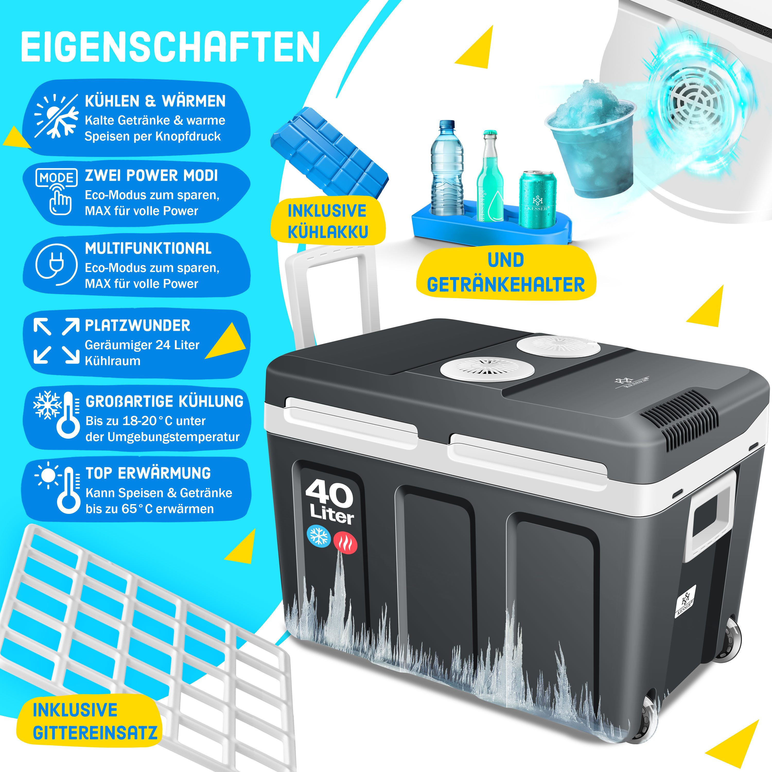 KESSER Kühlbox, 40 l, Thermo-Elektrisch Warmhalten & kühlen -18 bis 65° C für Auto & Camping