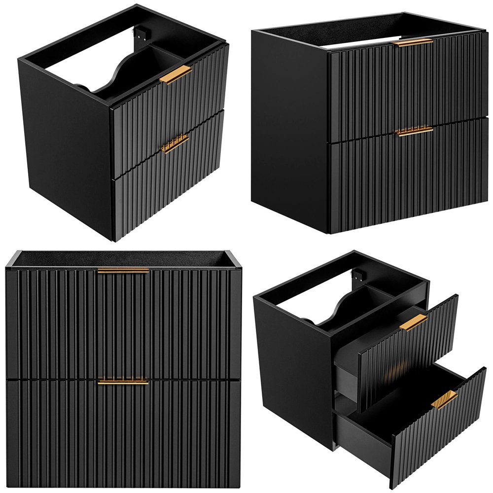 Lomadox Badmöbel-Set ADELAIDE-56-BLACK, (Spar-Set, 3-St), schwarz gerillt 130/200/46,5 cm