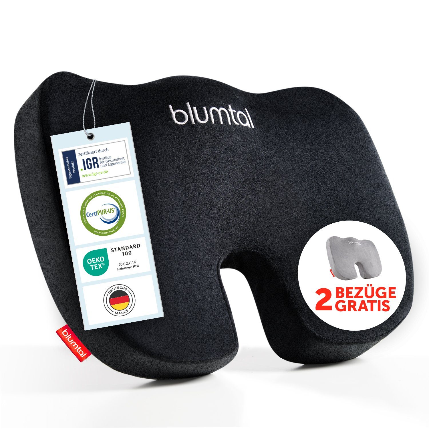 Blumtal Sitzkissen Ergonomisches Sitzkissen - in 3 Härtegraden, ideales Sitzkissen für das Auto und Büro, Inklusive E-Book