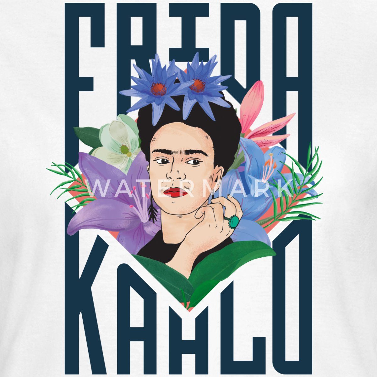 Spreadshirt T-Shirt Frida Kahlo Mit Blumenkranz Portrait Frauen T-Shirt (1- günstig online kaufen