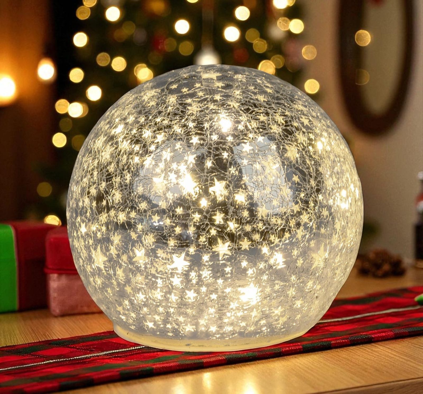 formano LED Dekolicht Glas-Kugel 15 cm Sterne Silber Timer 6h/18h Weihnacht günstig online kaufen