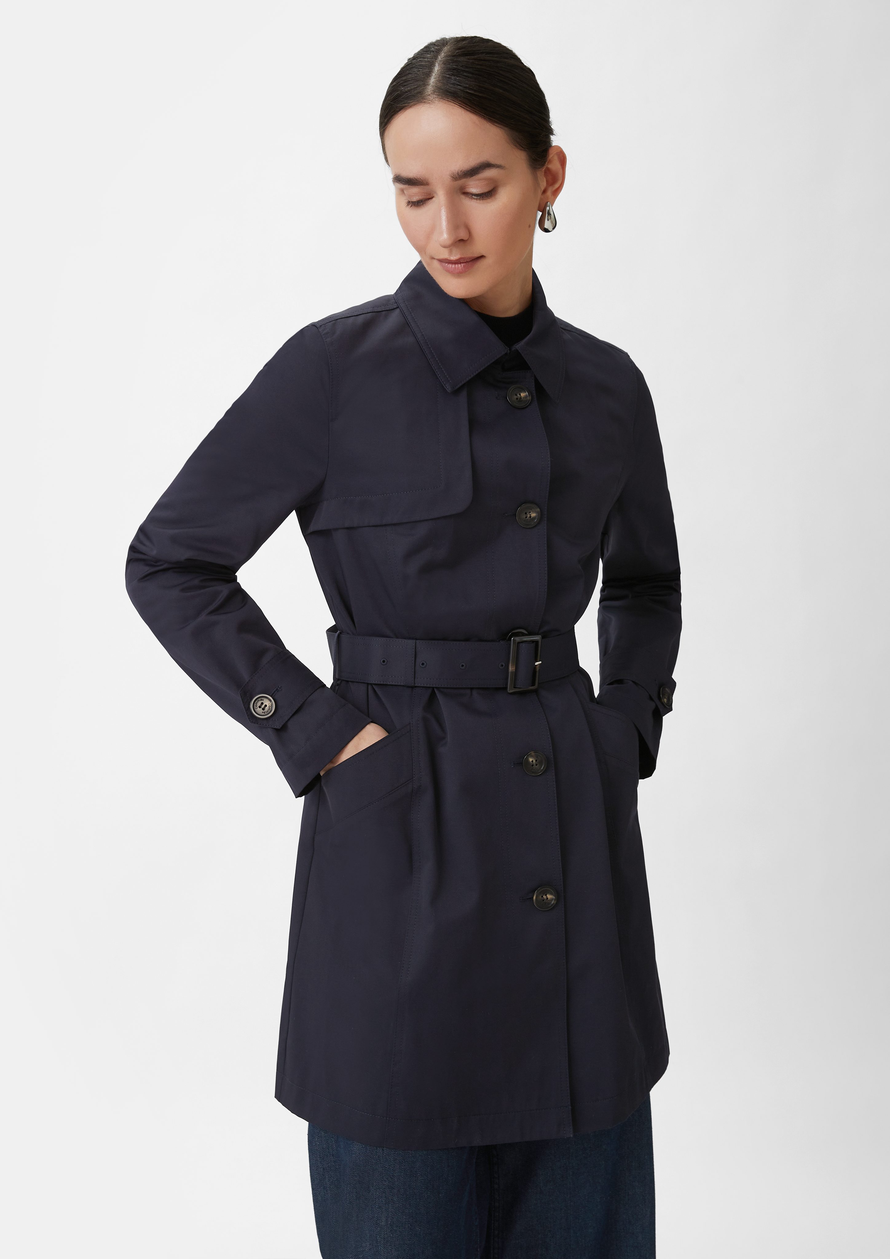 Langmantel Taillierter Trenchcoat mit Bindegürtel
