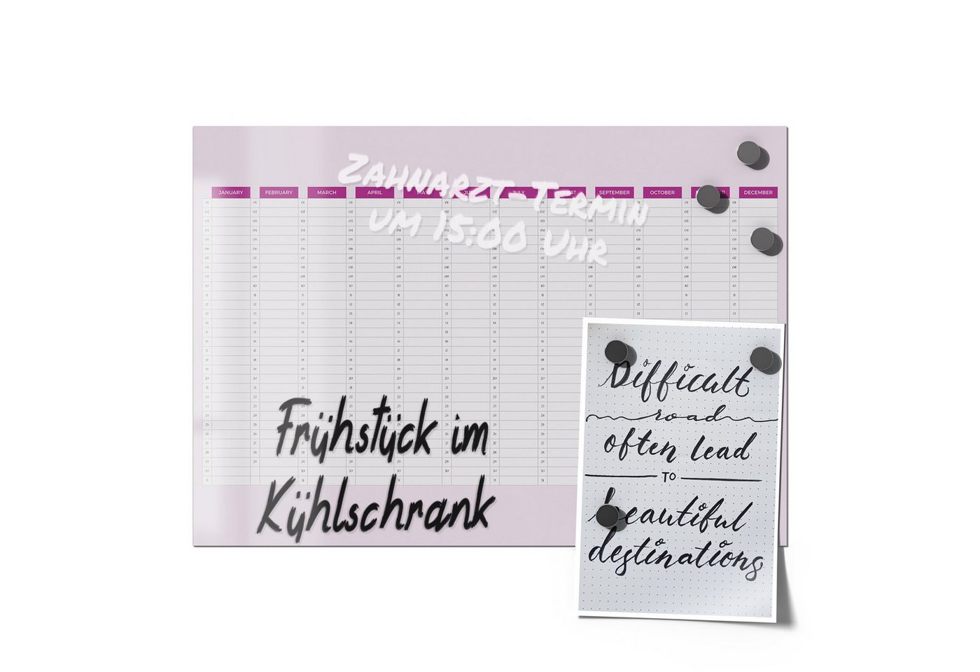 Thumbnail - DEQORI Magnetfolie 'Jahresplaner 2 Pink (EN)', beschreibbar universal Magnetmatte magnetisch Folie Planer Kalender