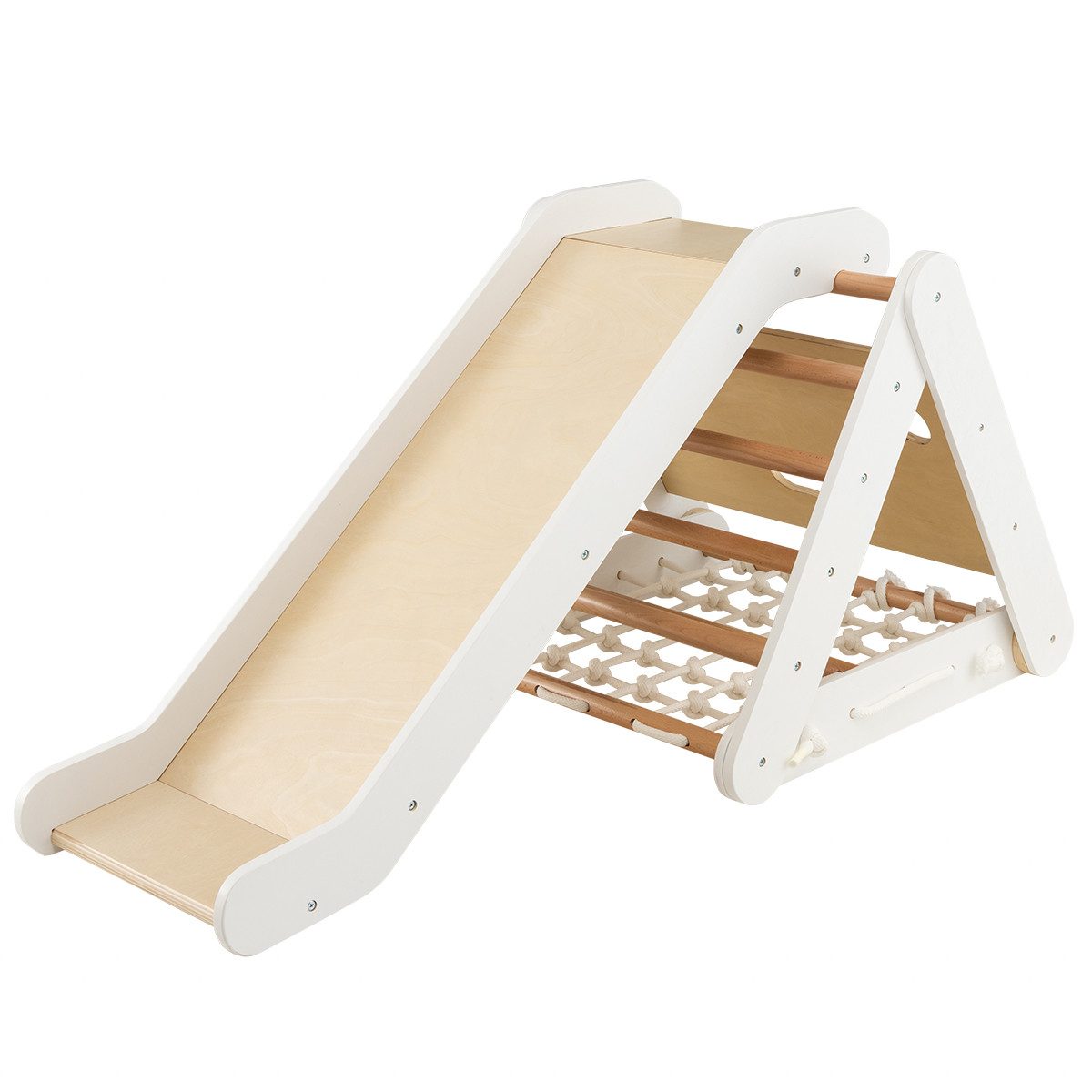 COSTWAY Klettergerüst 4 in 1 Kletterdreieck, mit Rutsche, aus Holz