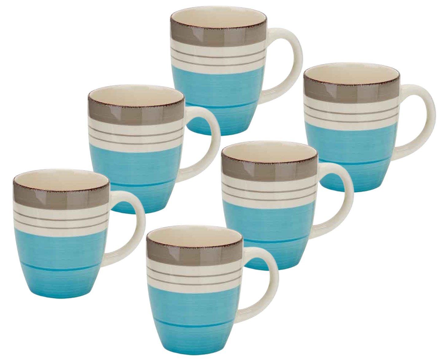 Cosy & Trendy Becher Kaffeebecher 390ml Steingut Larissa Blue - 6 Stück, handbemalt