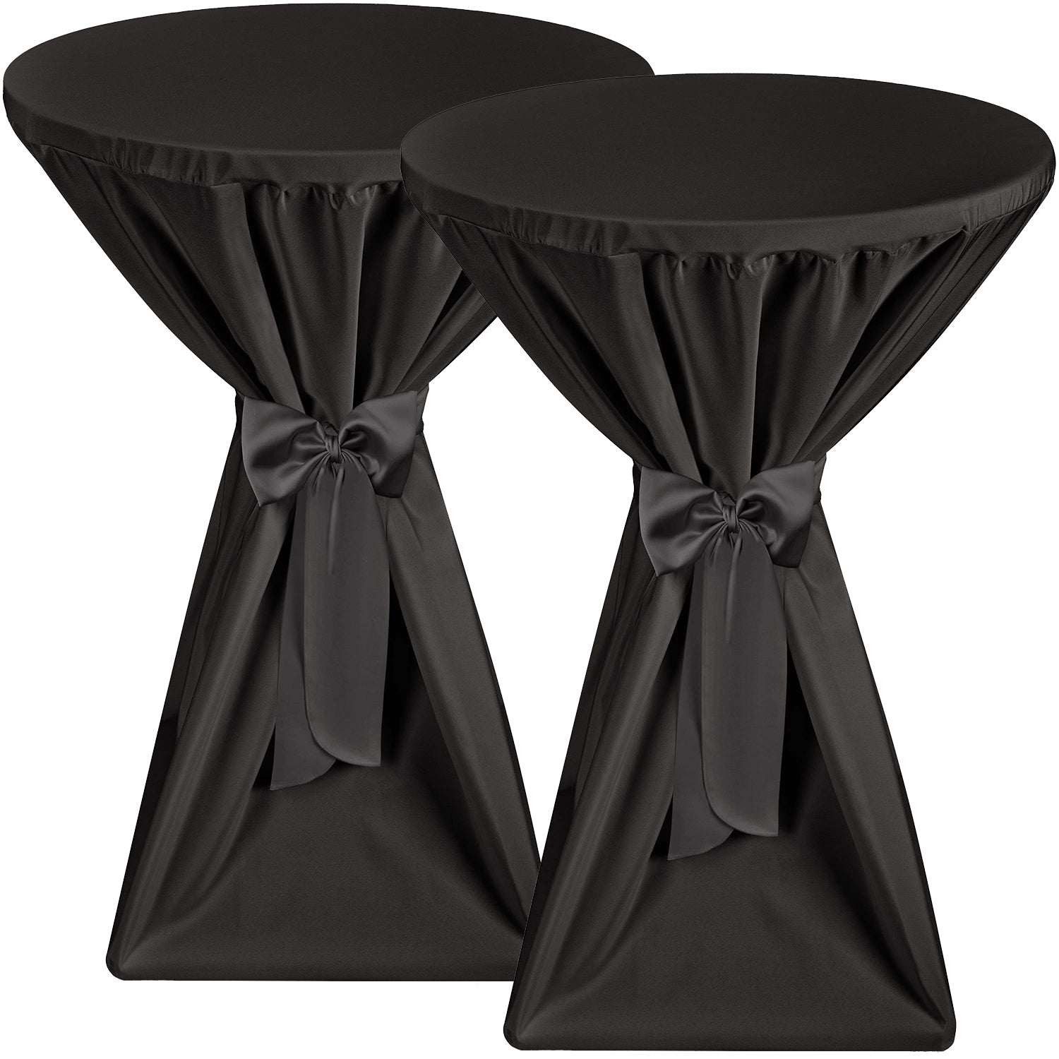 Beautissu Stehtischhusse 2X Premium Stehtischhussen 60 cm Blickdicht Schwarz, Bügelfrei & 40°C Waschbar Stehtischüberzug mit Schleifenband