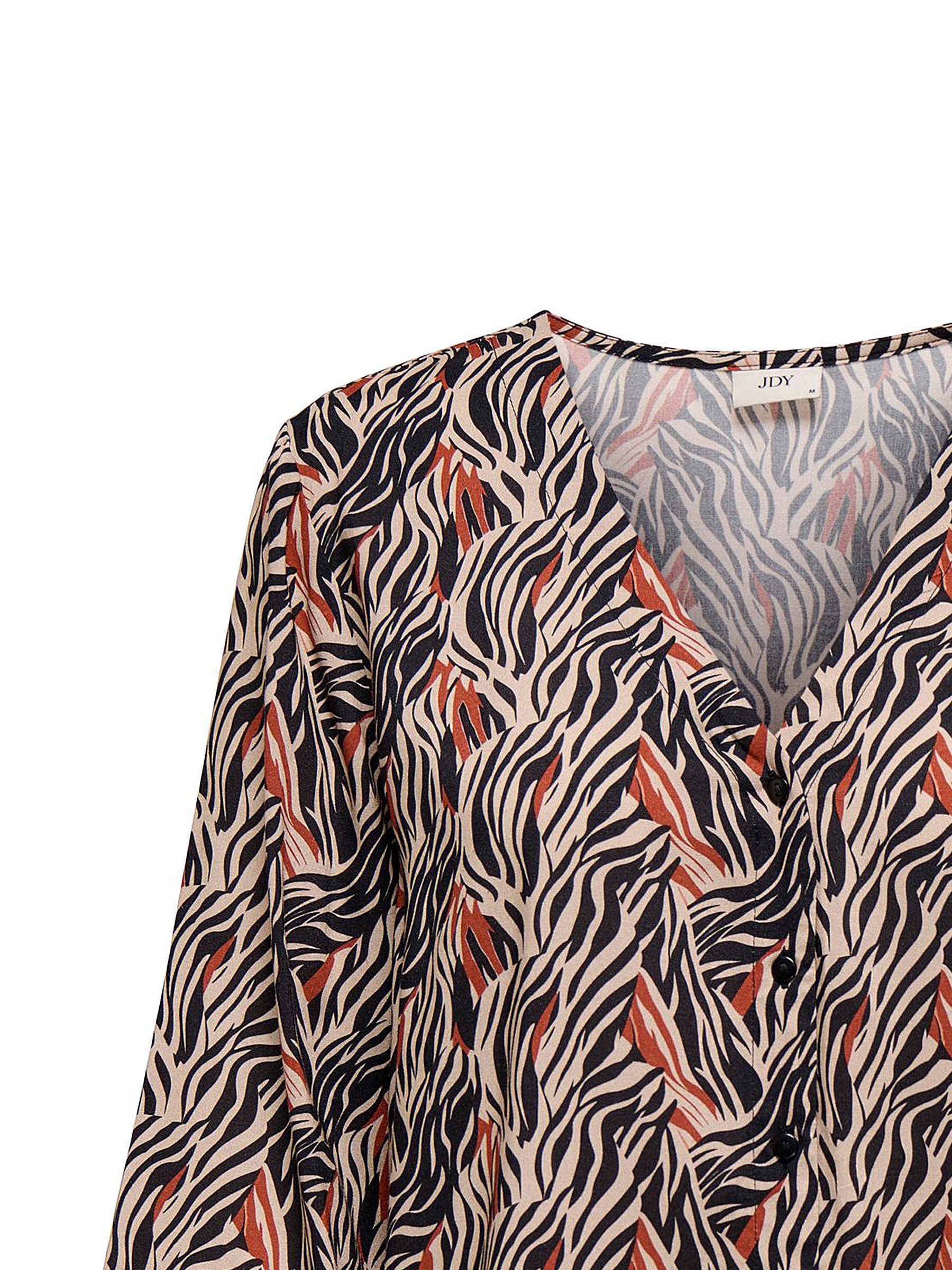 JACQUELINE de YONG Blusenshirt Designmuster mit V-Ausschnitt und Drei-Viertel-Ärmeln für Regular Fit V-Ausschnitt 3-4 Ärmel bedruckt schnell trocknend