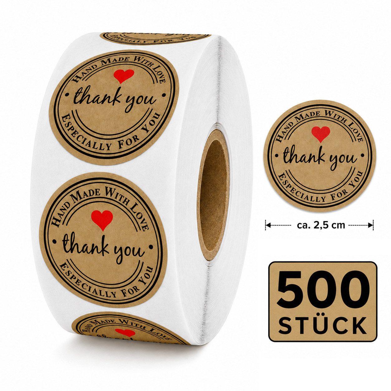 Ware aus aller Welt Sticker 500 Thank You Sticker Ø ca. 2,5 cm – Danke Aufkleber Etiketten, (500-tlg)