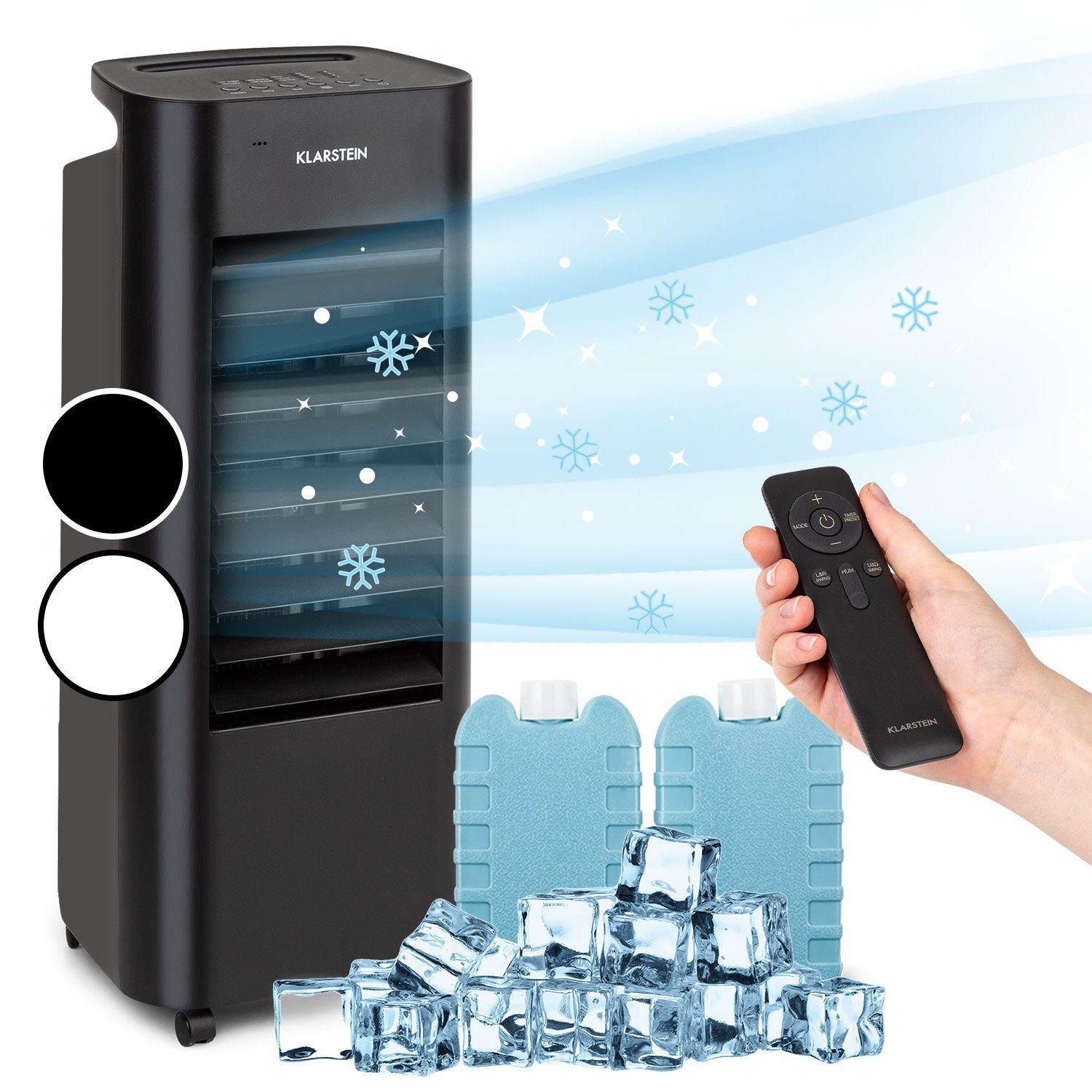 Klarstein Ventilatorkombigerät IceWind Max 3-in-1 Luftkühler, mit Wasserkühlung & Eis mobil Klimagerät ohne Abluftschlauch Schwarz