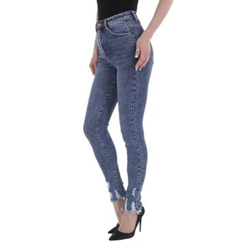 Ital-Design Skinny-fit-Jeans Damen Freizeit Destroyed-Look Stretch High Waist Jeans in Blau