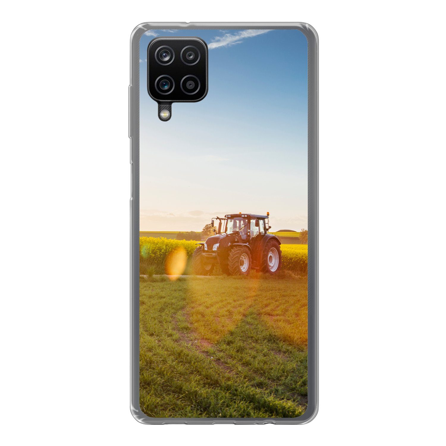MuchoWow Handyhülle für Samsung Galaxy A12 Traktor - Gras - Sonnenuntergang, Smartphone-Bumper, Print, Handy Schutzhülle Dünn