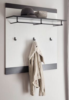 Furn.Design Garderobenpaneel Stove (Wandgarderobe in Pinie weiß Landhaus mit Anthrazit, 92 x 100 cm)
