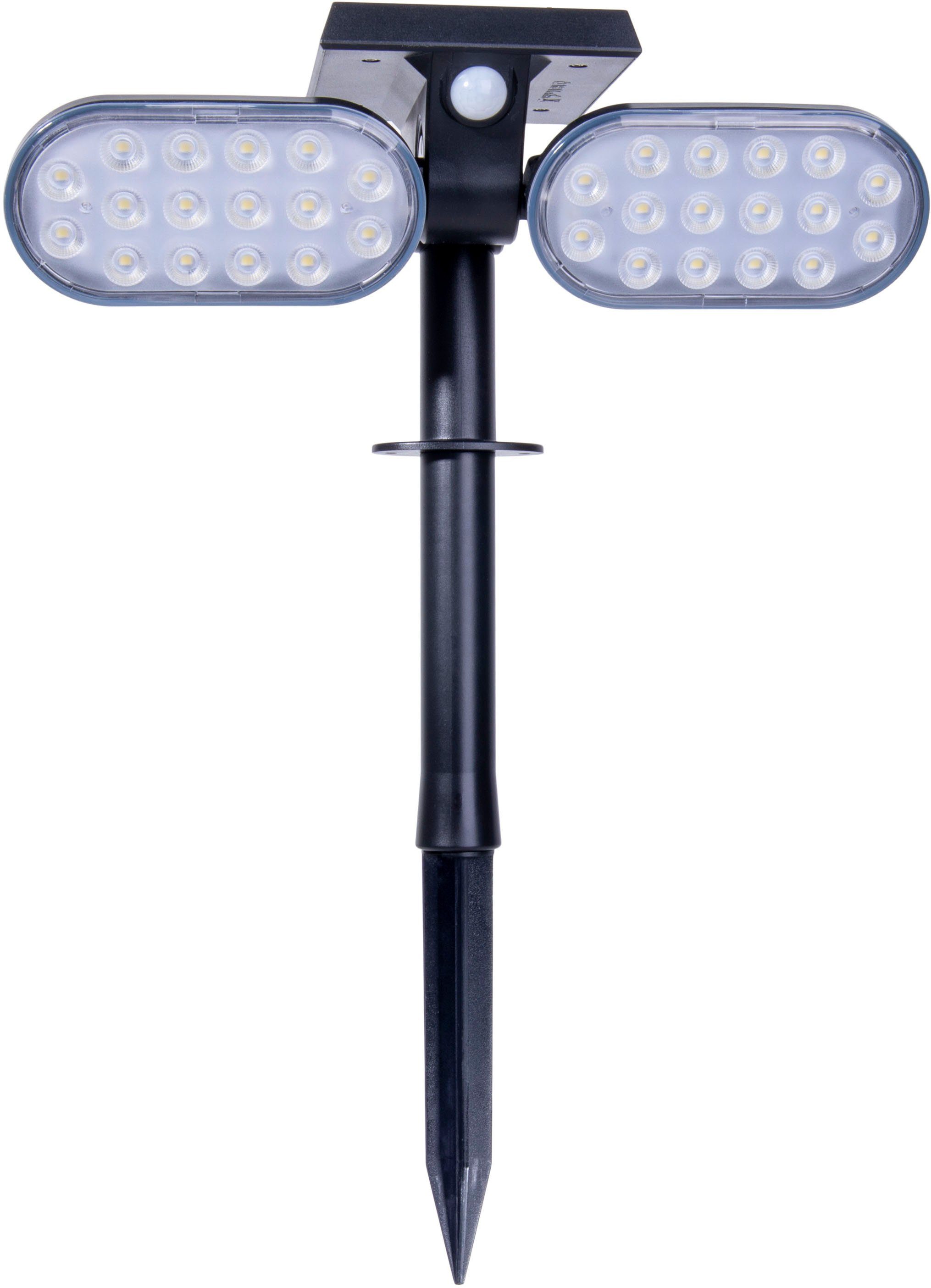 näve LED Solarleuchte Paco, fest integriert, Kaltweiß, LED Wandmontage Erdspieß Bewegungsmelder/Dämmerungssenor, oder Bewegungsmelder, inkl