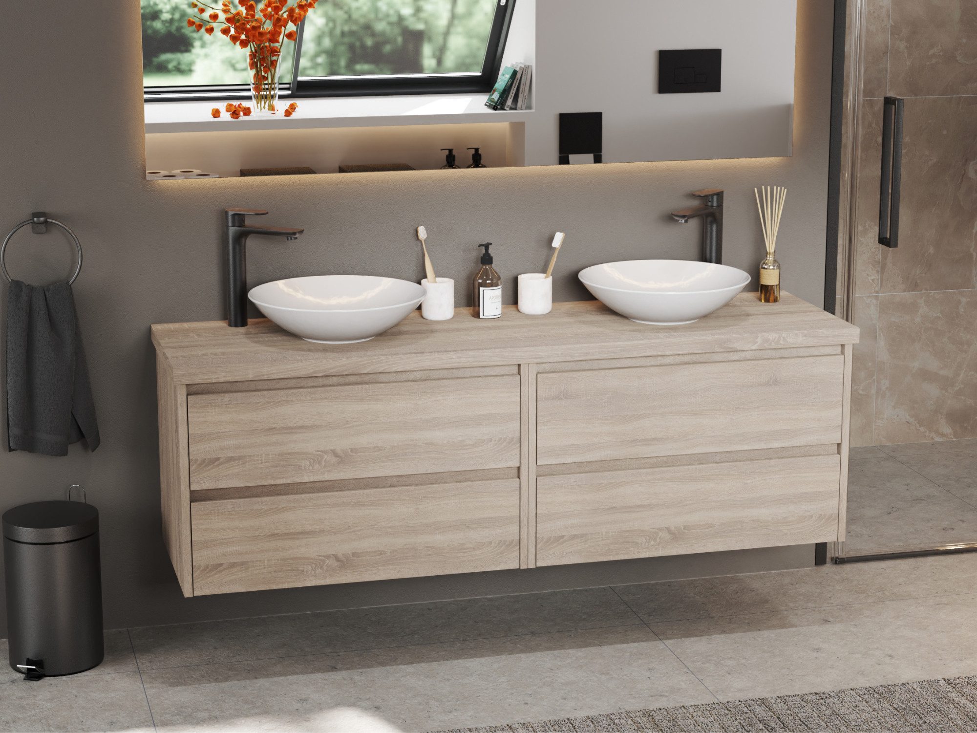 Aqua Bagno Badmöbel-Set mit 2 Waschbecken günstig online kaufen