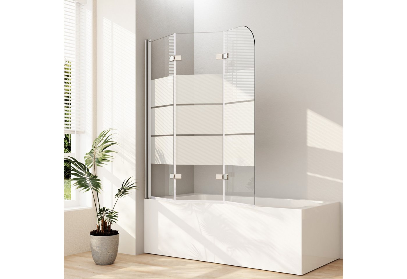 Thumbnail - Boromal Badewannenfaltwand Badewannenaufsatz 140 x 140cm 3 teilig 180° faltbar Milchglas Klarglas, 5mm Sicherheitsglas, ...