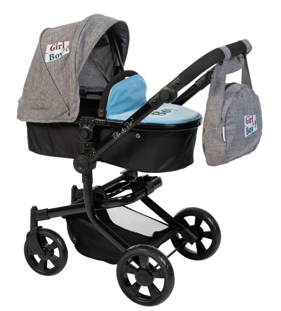 ELLA & PIET® Kombi-Puppenwagen Puppenwagen MOOVE4 mit wechselbarer Winddecke 2in1 (Schwarz-Grau), Puppenbuggy, Kinderwgen für Puppen – Bild 5 von 5