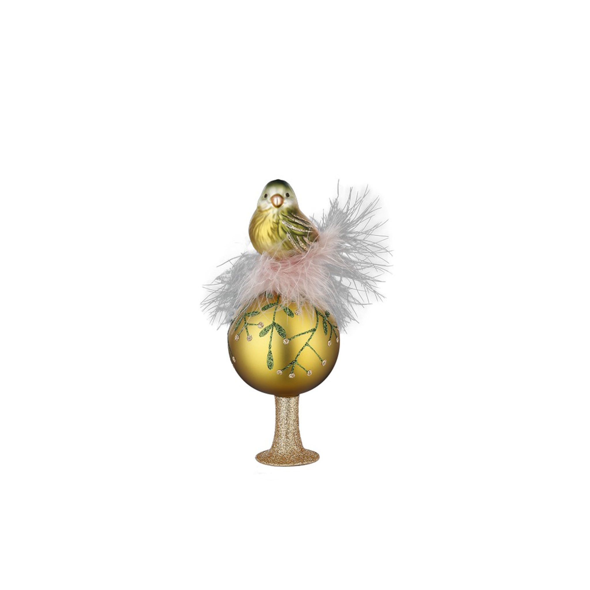 INGE-GLAS® Christbaumspitze, Christbaumspitze Glas 19cm Vogel auf Federn Grün / Gold