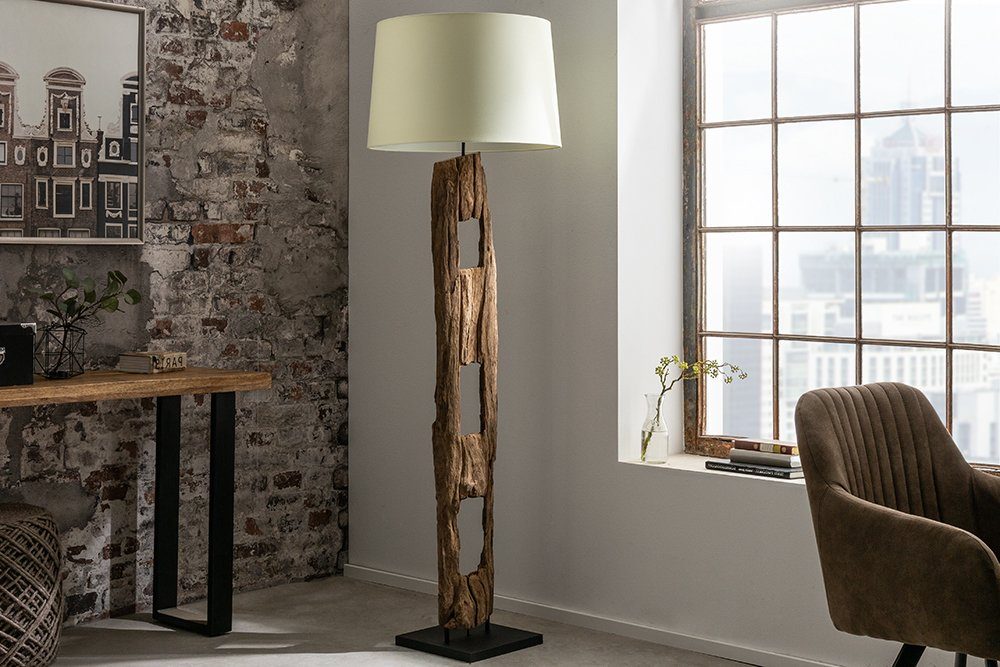 riess-ambiente Stehlampe BARRACUDA 177cm mit Industrial Wohnzimmer weiß, ohne / Design Leuchtmittel, · natur, natur · Massivholz · weiß Lampenschirm