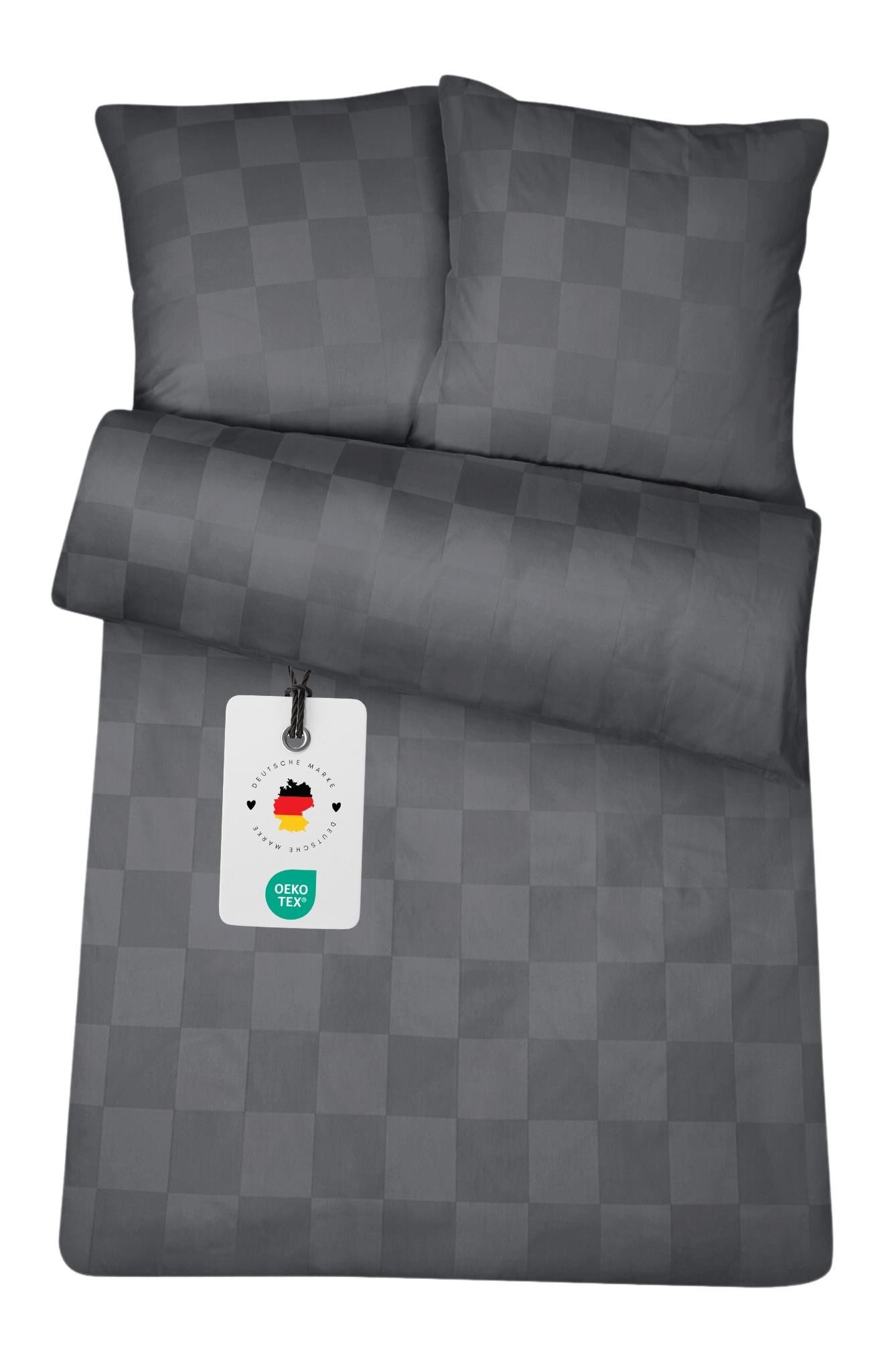 Carpe Sonno Bettwäsche Damast 135x200 Baumwolle Hotel Bettwäsche kariert Bettbezug Set modern, Damast, 2 teilig, Damast Bettwäsche 135x200 Karo Bettwäsche Anthrazit