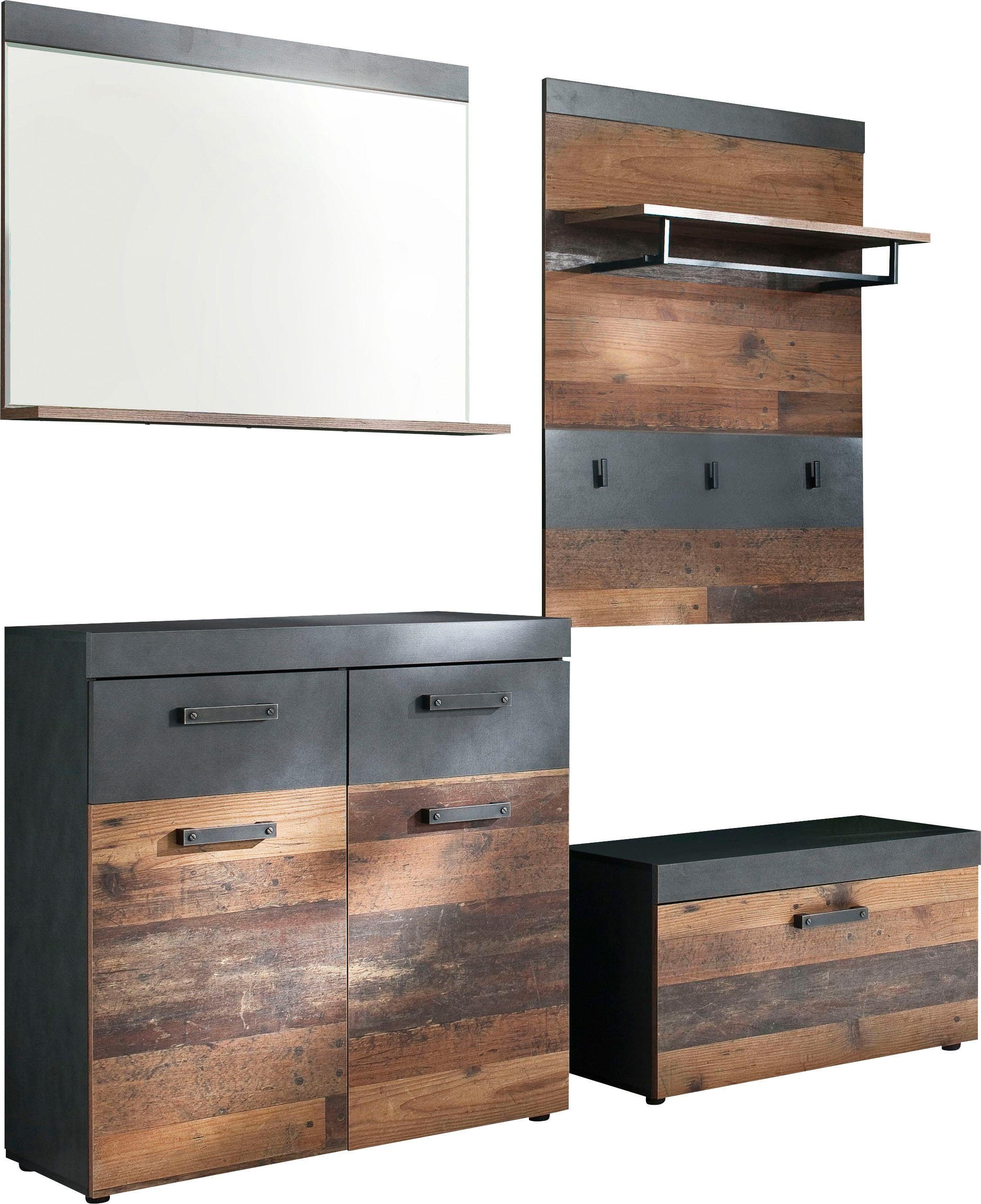 INOSIGN Garderoben-Set Ilana, (Set, 4-St), Garderobenmöbel im modernen Industrial Style mit antikfarbenen Griffen