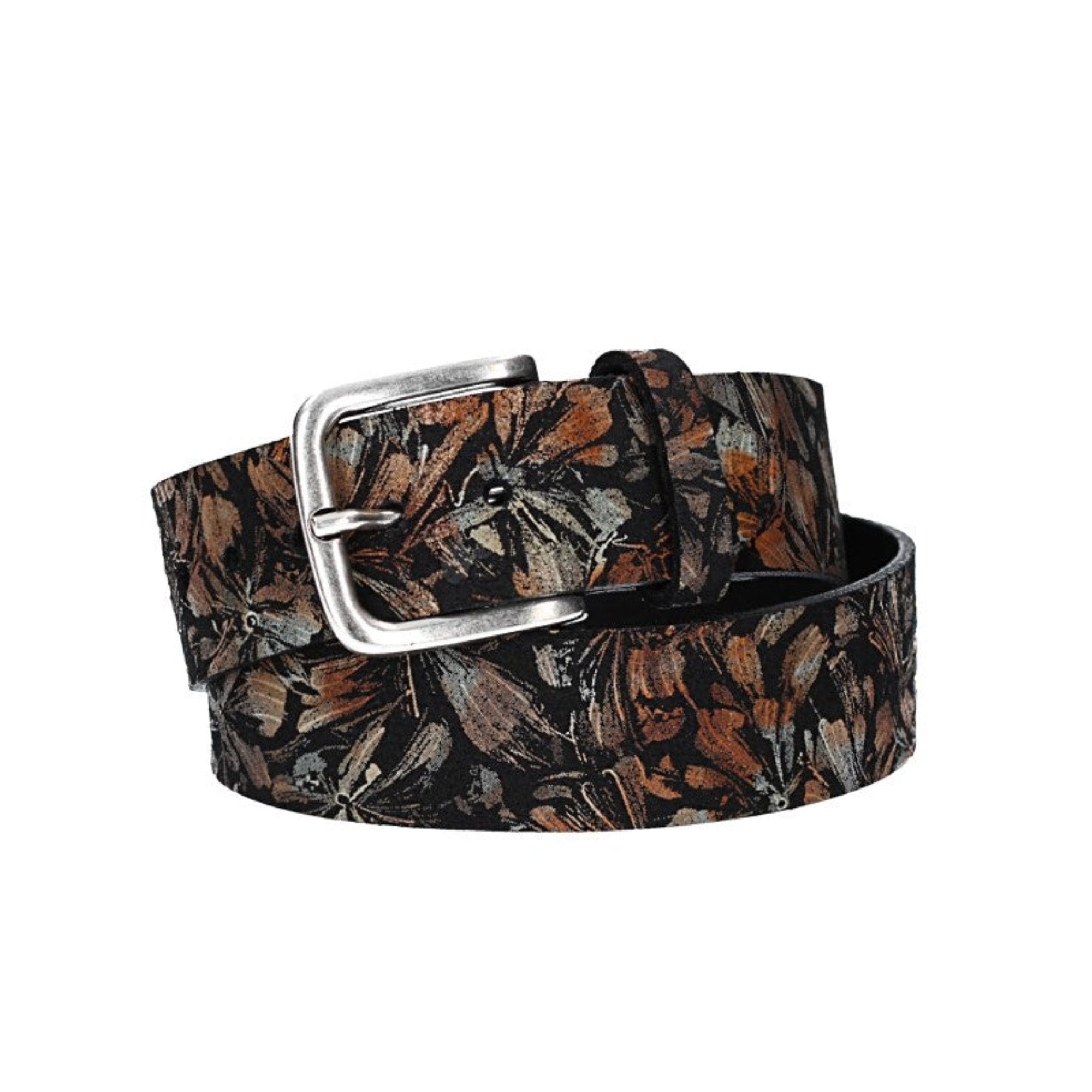 kiddybelts Ledergürtel Kids 30mm in Schwarz mit Blumenmuster und Schließe Silber (KB20-790, 1-St) sehr weiches Vollrindleder