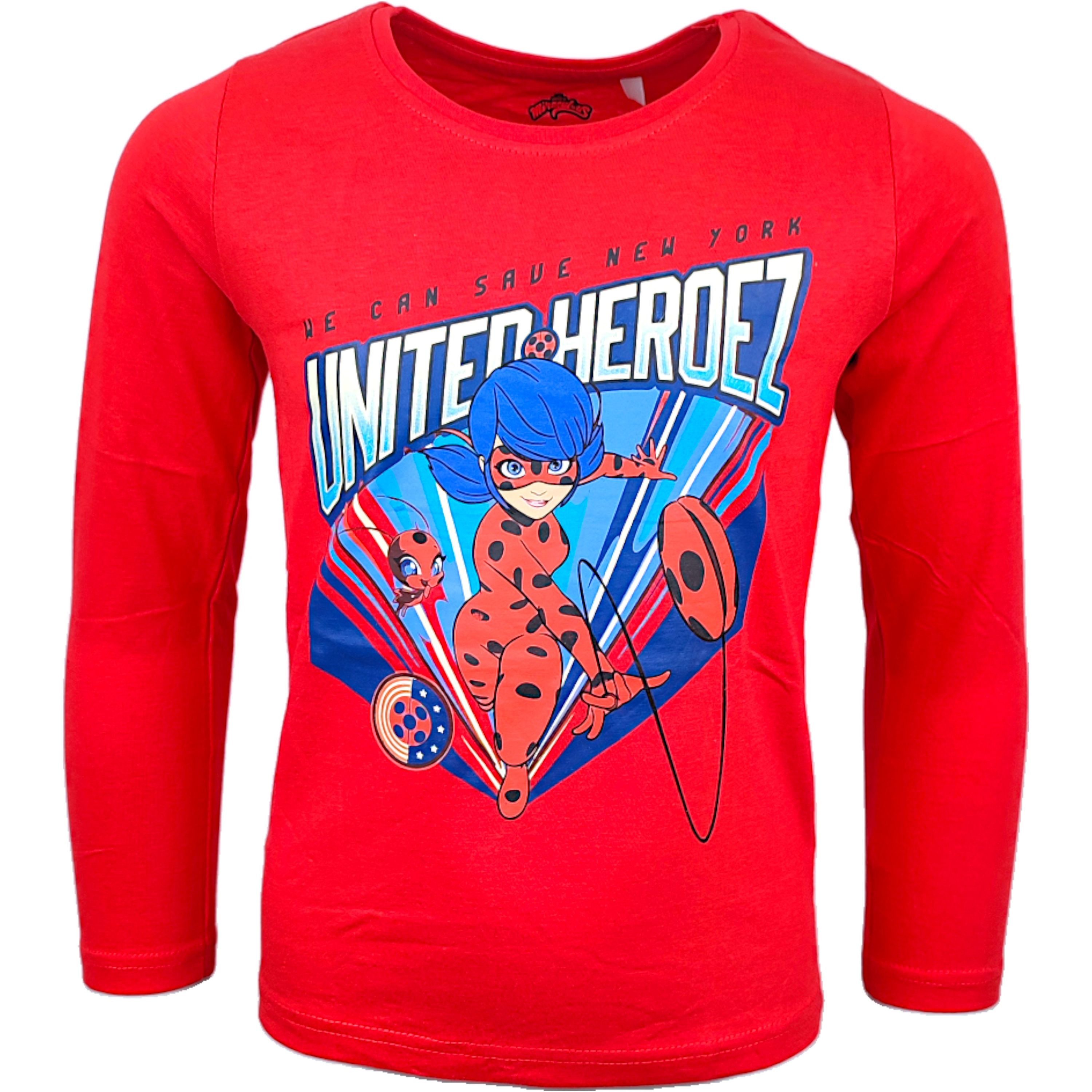 Miraculous - Ladybug Langarmshirt Ladybug Mädchen Shirt aus Baumwolle Gr.116 - 146 cm