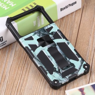 Wigento Handyhülle Für Xiaomi POCO X4 Pro 5G Camouflage Shockproof Armor TPU Schutz Tasche Hülle Cover Mint Grün